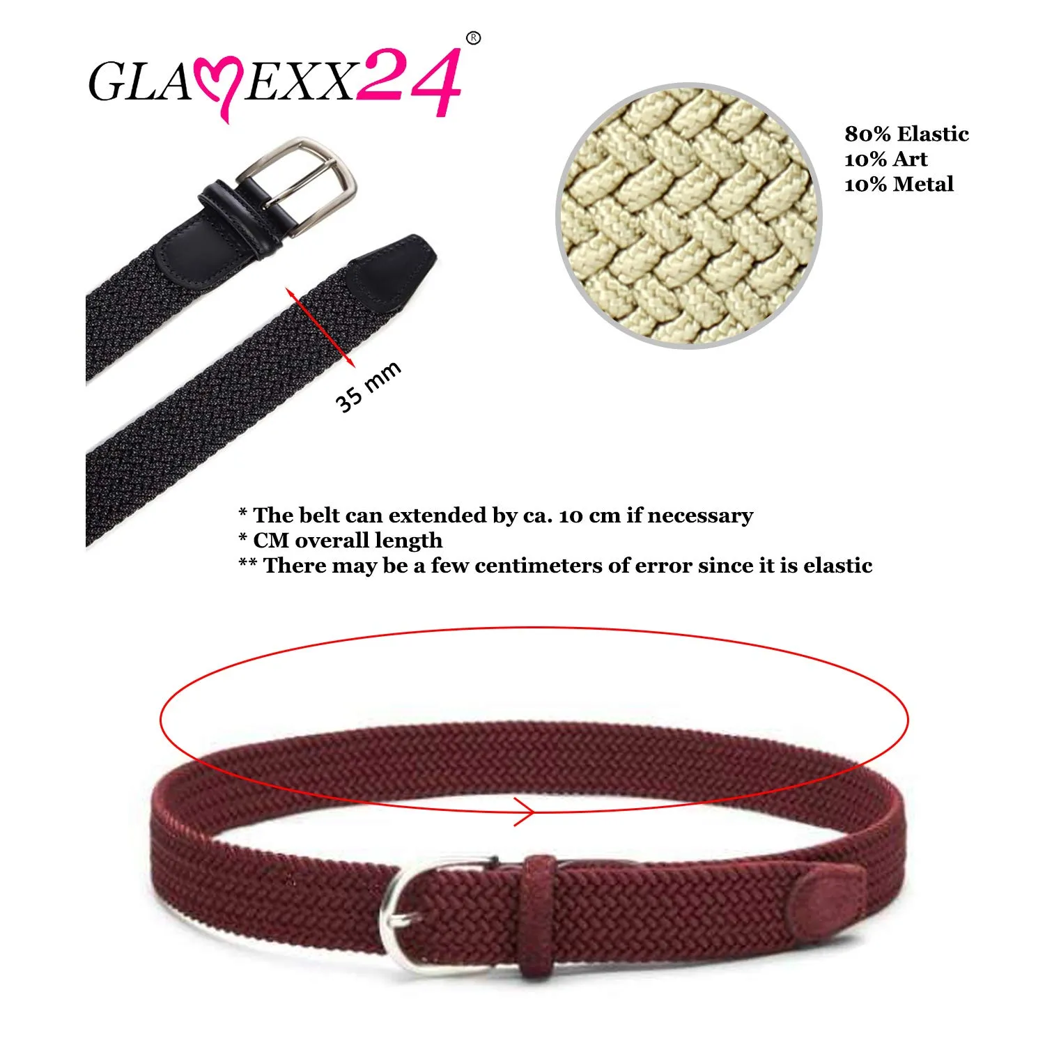 GLAMEXX24 Cintura Elastica Unisex in Tessuto Intrecciato Regolabile - immagine 3