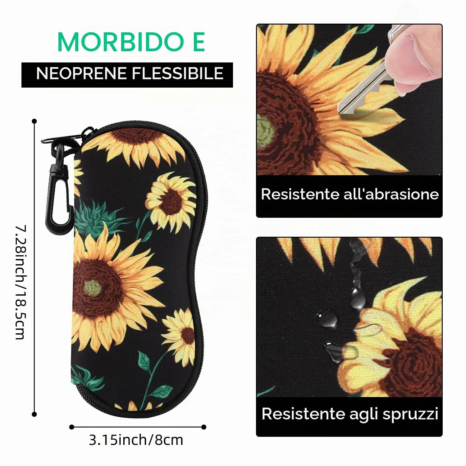 MoKo Custodia per Occhiali in Neoprene con Clip da Cintura, Girasole - immagine 2