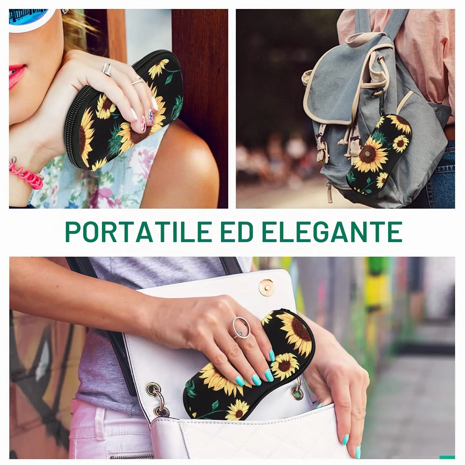 MoKo Custodia per Occhiali in Neoprene con Clip da Cintura, Girasole - immagine 6
