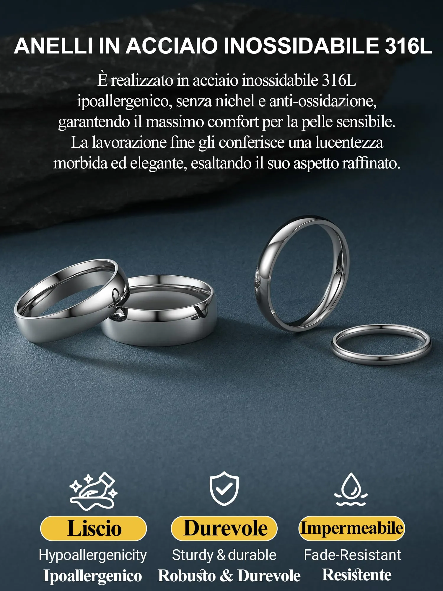 PROSTEEL Anello a Fascia in Acciaio Inossidabile Colore Argento Misura 29 - immagine 3