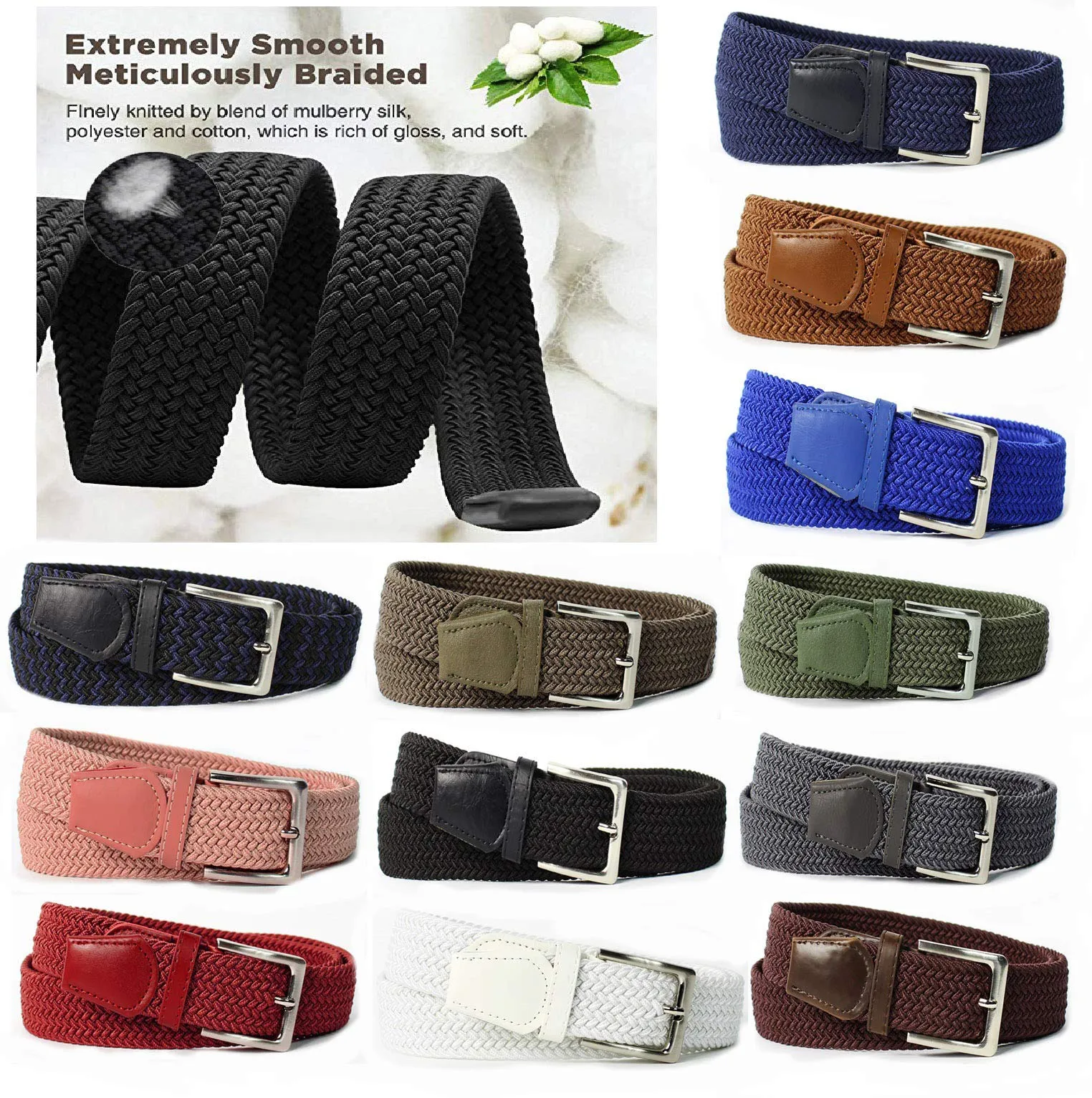 GLAMEXX24 Cintura Elastica Unisex in Tessuto Intrecciato Regolabile - immagine 5