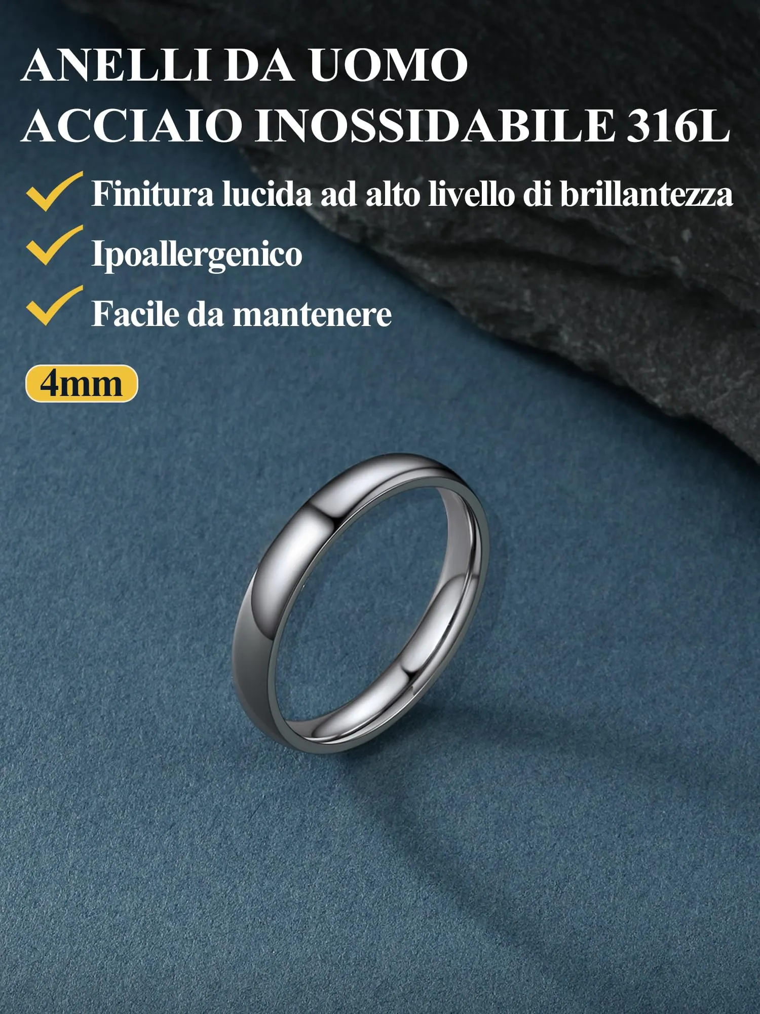 PROSTEEL Anello a Fascia in Acciaio Inossidabile Argento Misura 19 - immagine 9