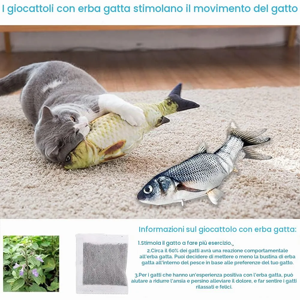 Nepfaivy Giocattolo Interattivo per Gatti, Pesce Elettrico con Erba Gatta, Carpa + Carpa Gialla - immagine 2