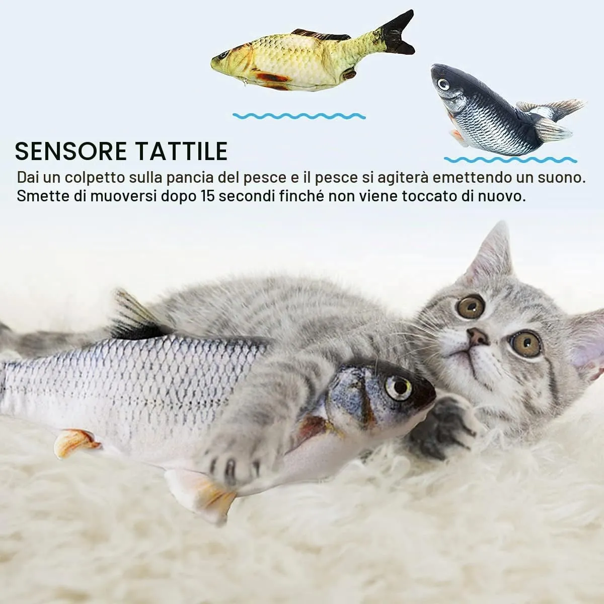 Nepfaivy Giocattolo Interattivo per Gatti, Pesce Elettrico con Erba Gatta, Carpa + Carpa Gialla - immagine 3