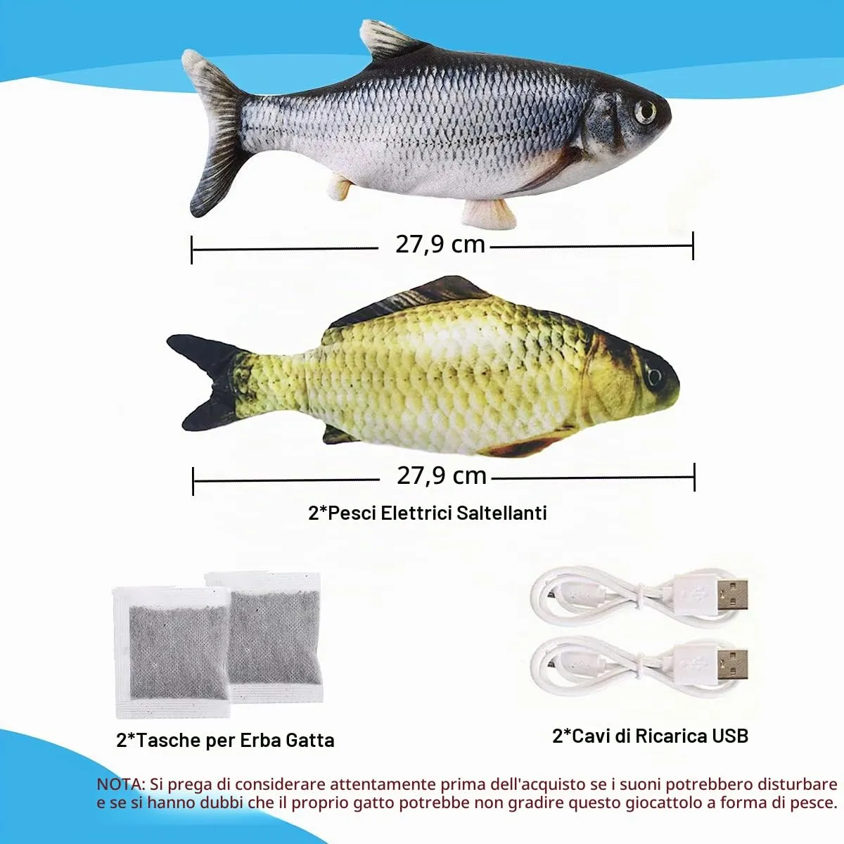 Nepfaivy Giocattolo Interattivo per Gatti, Pesce Elettrico con Erba Gatta, Carpa + Carpa Gialla - immagine 6