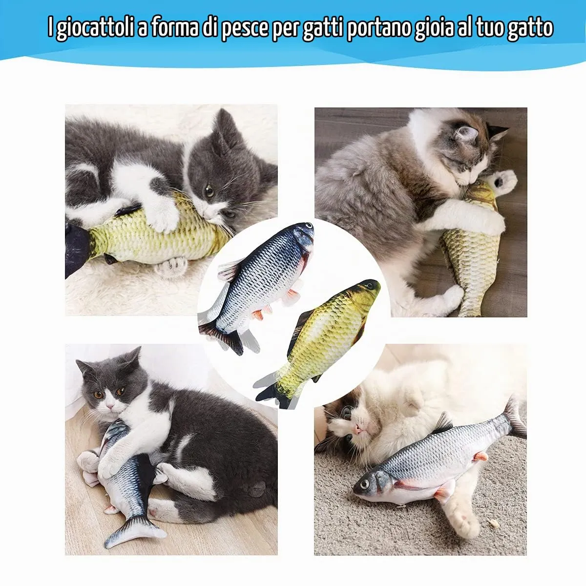 Nepfaivy Giocattolo Interattivo per Gatti, Pesce Elettrico con Erba Gatta, Carpa + Carpa Gialla - immagine 7