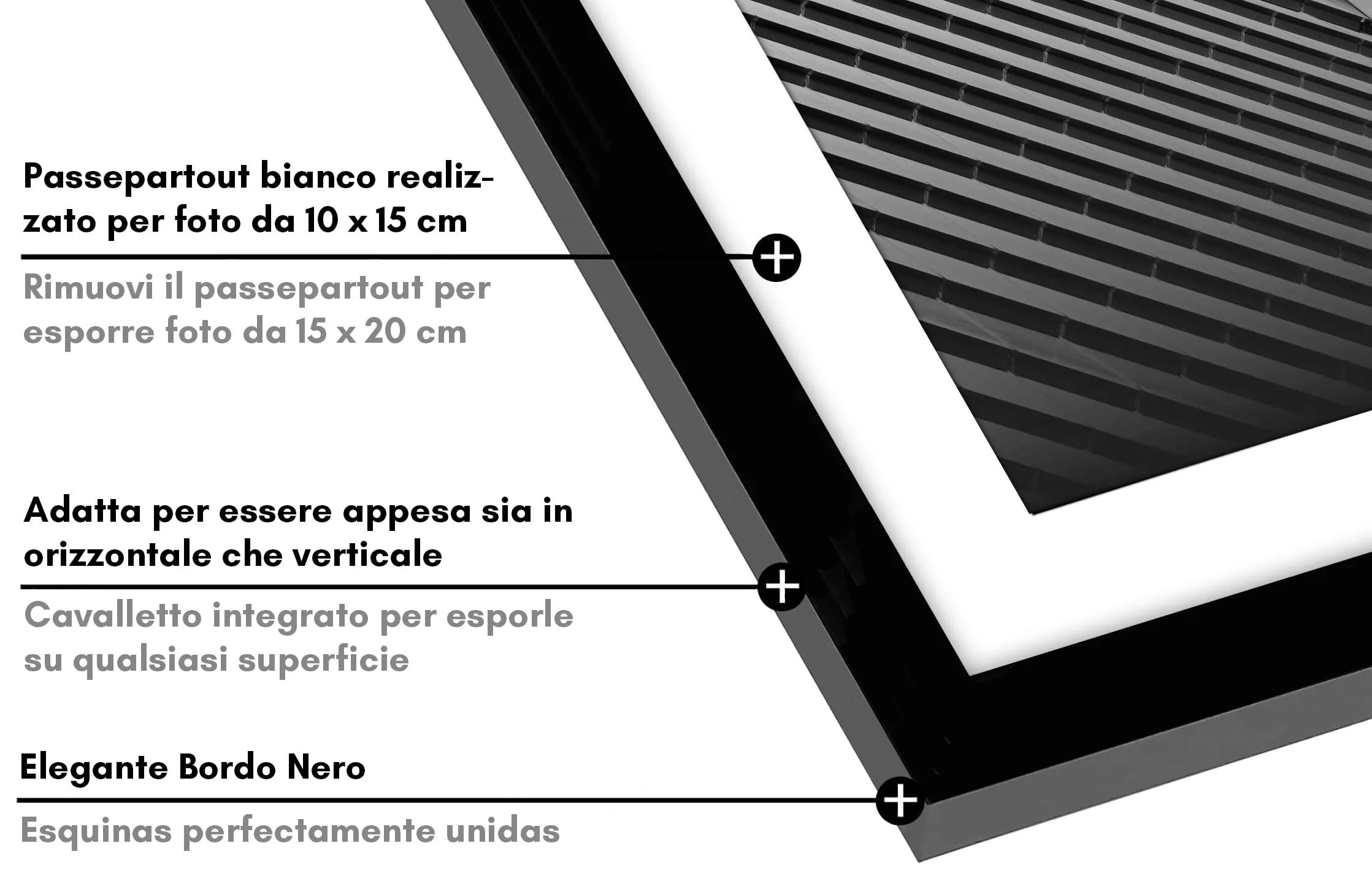 Americanflat Cornice 15x20 cm Nera con Passepartout 10x15 cm o Senza Passepartout 20x15 cm in PVC e Vetro - immagine 3