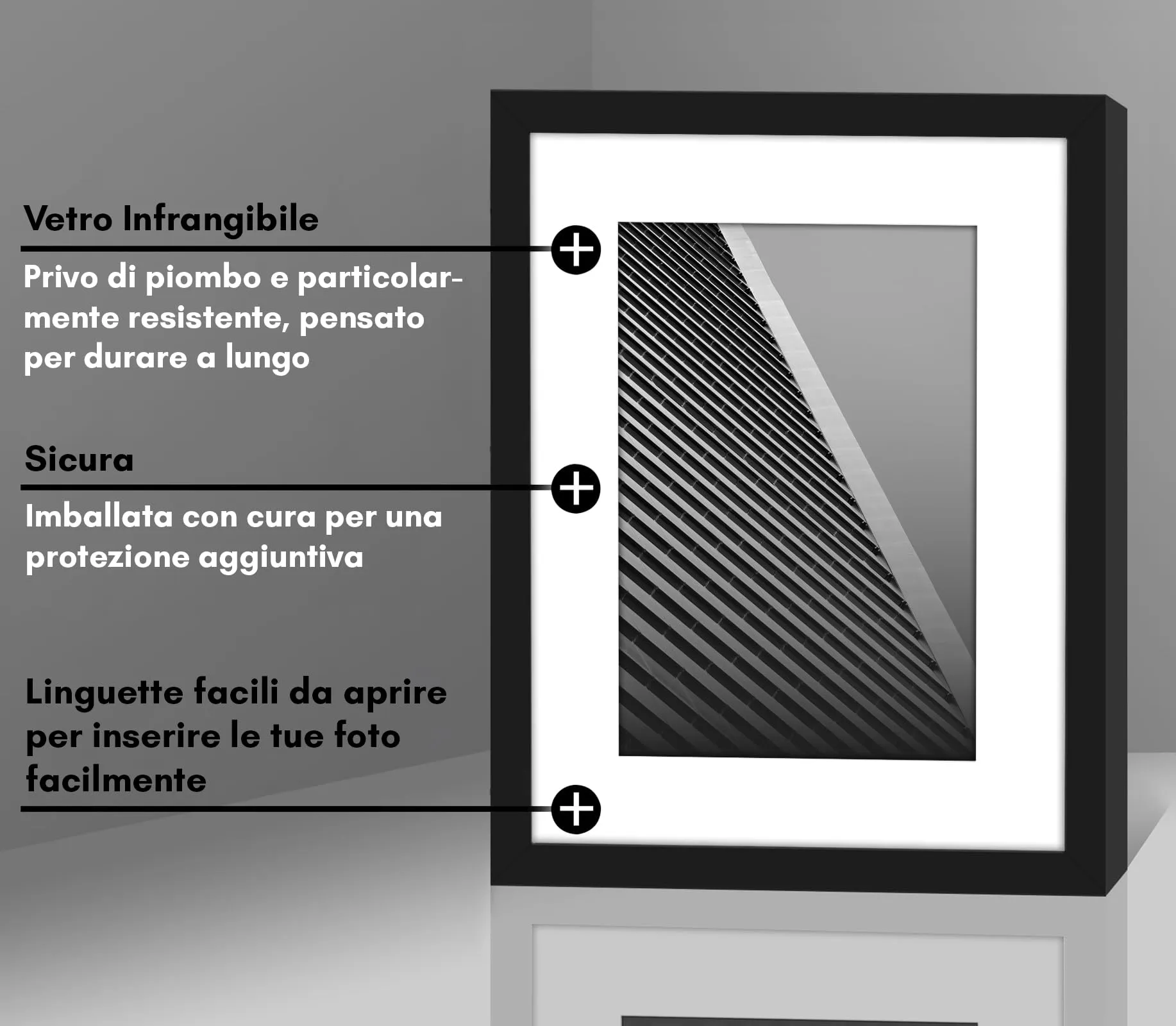 Americanflat Cornice 15x20 cm Nera con Passepartout 10x15 cm o Senza Passepartout 20x15 cm in PVC e Vetro - immagine 4