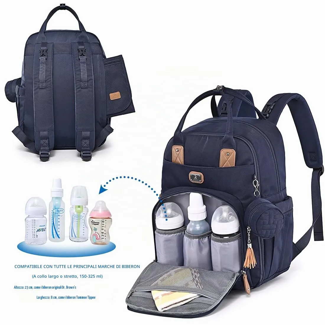 Dikaslon Zaino Fasciatoio Multifunzione, Blu Navy - immagine 4
