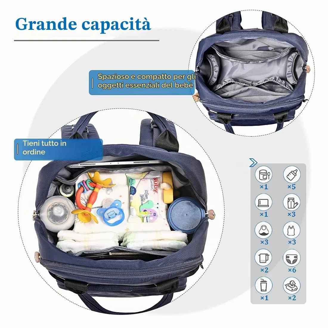 Dikaslon Zaino Fasciatoio Multifunzione, Blu Navy - immagine 7