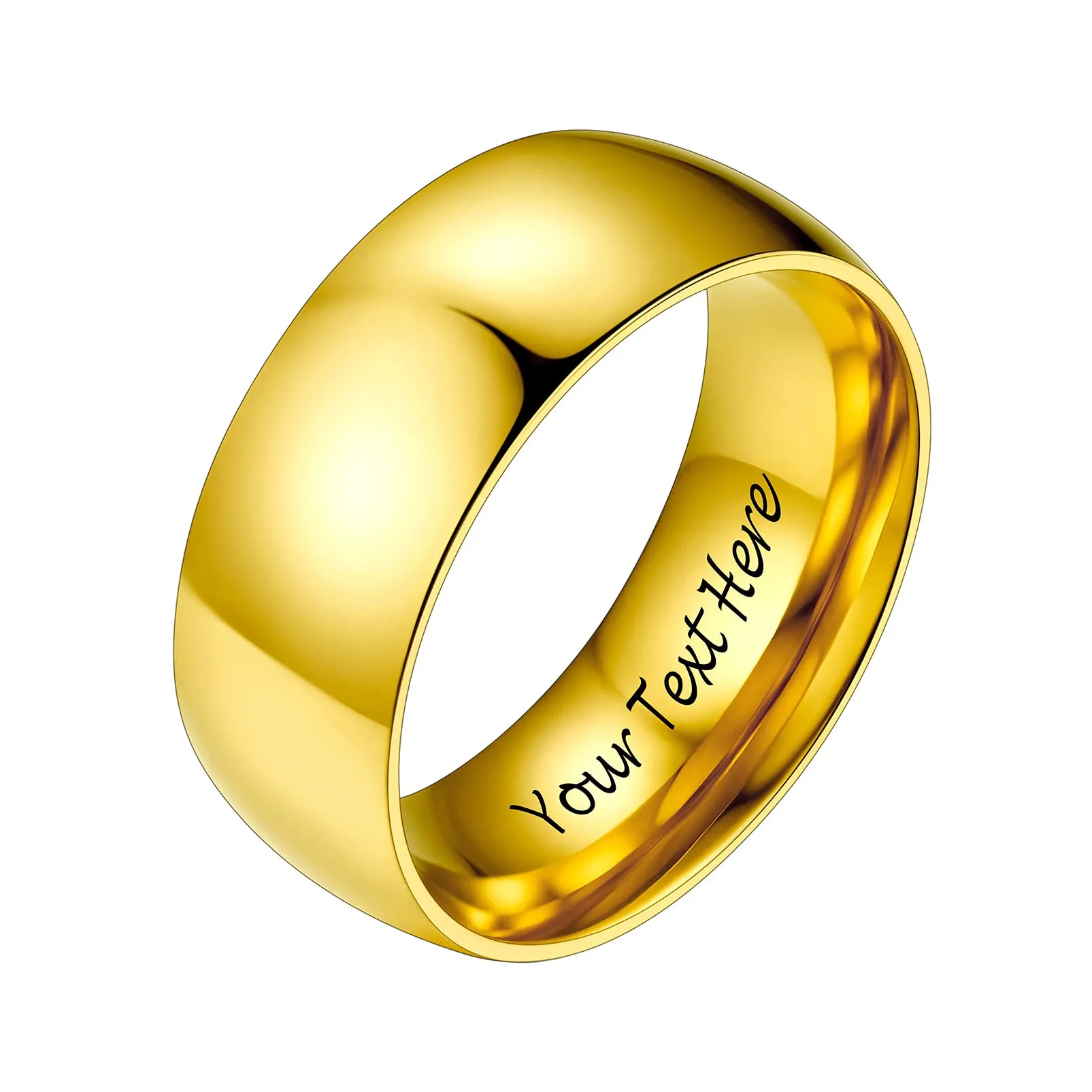 PROSTEEL Anello Incisione Personalizzata in Acciaio Inossidabile 8mm Taglia 19 Oro Placcato - immagine 1