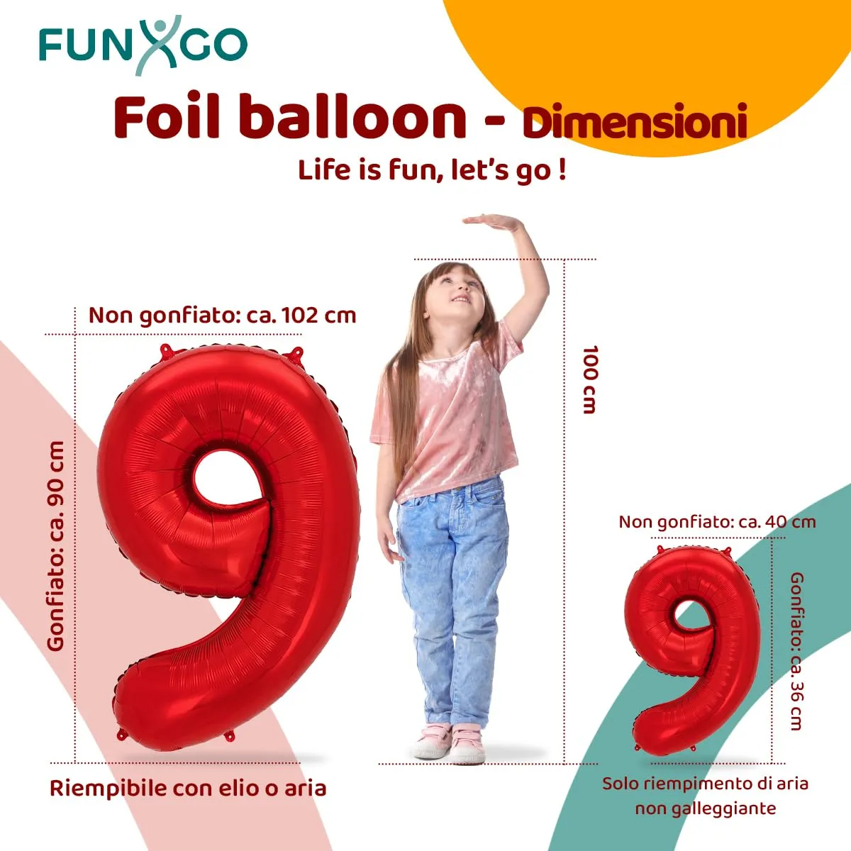 FUNXGO Palloncino Numero 9 Rosso - immagine 2