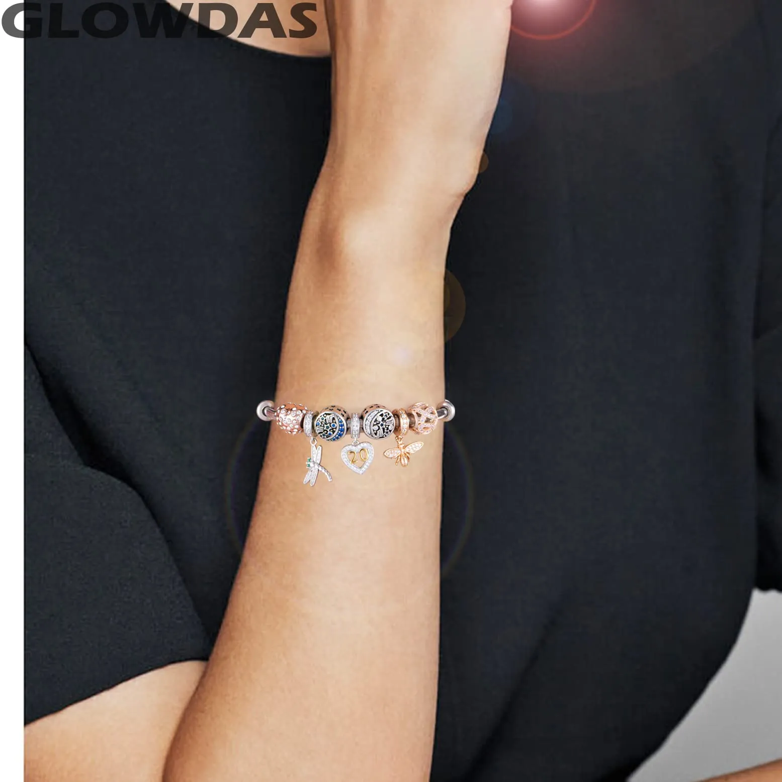 GLOWDAS Ciondolo Libellula in Argento Sterling 925 e Zirconi Cubici, Compatibile con Pandora - immagine 3