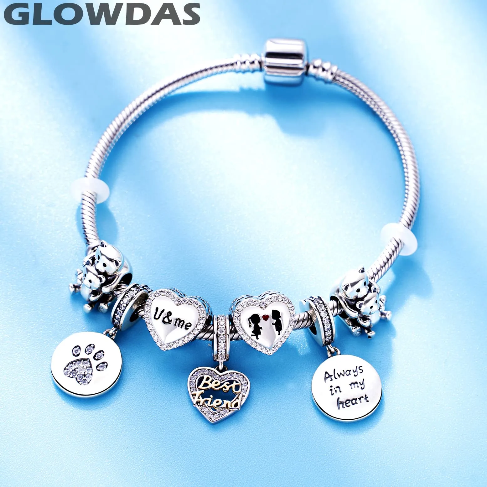 GLOWDAS Orsacchiotto Mamma e Bambino Charm in Argento Sterling 925 per Bracciale Pandora - immagine 3