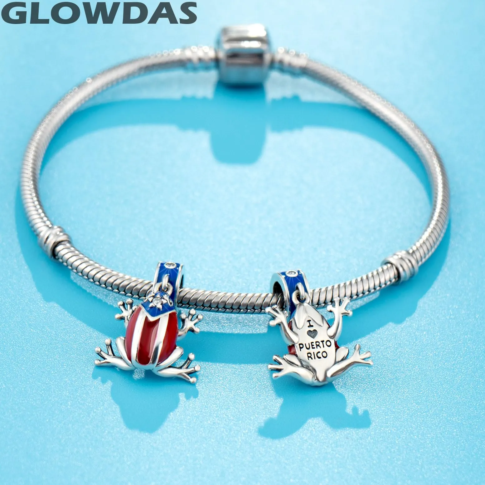 GLOWDAS Puerto Rico Coqui Frog Charm, 925 Sterling Silver Enamel and CZ, Fits Pandora Bracelets - immagine 3