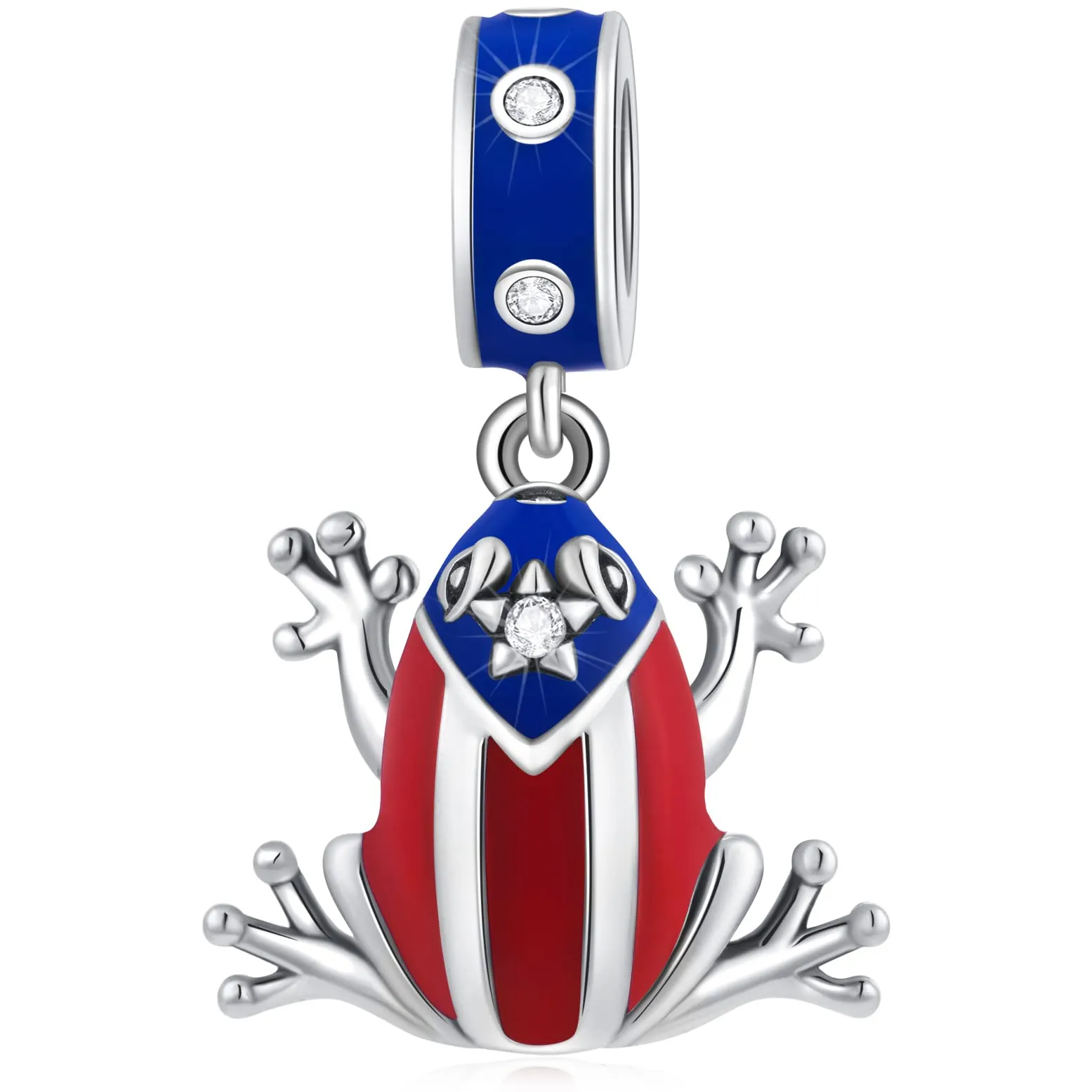 GLOWDAS Puerto Rico Coqui Frog Charm, 925 Sterling Silver Enamel and CZ, Fits Pandora Bracelets - immagine 4