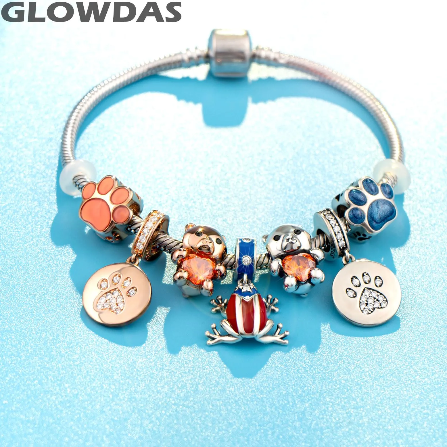 GLOWDAS Puerto Rico Coqui Frog Charm, 925 Sterling Silver Enamel and CZ, Fits Pandora Bracelets - immagine 7