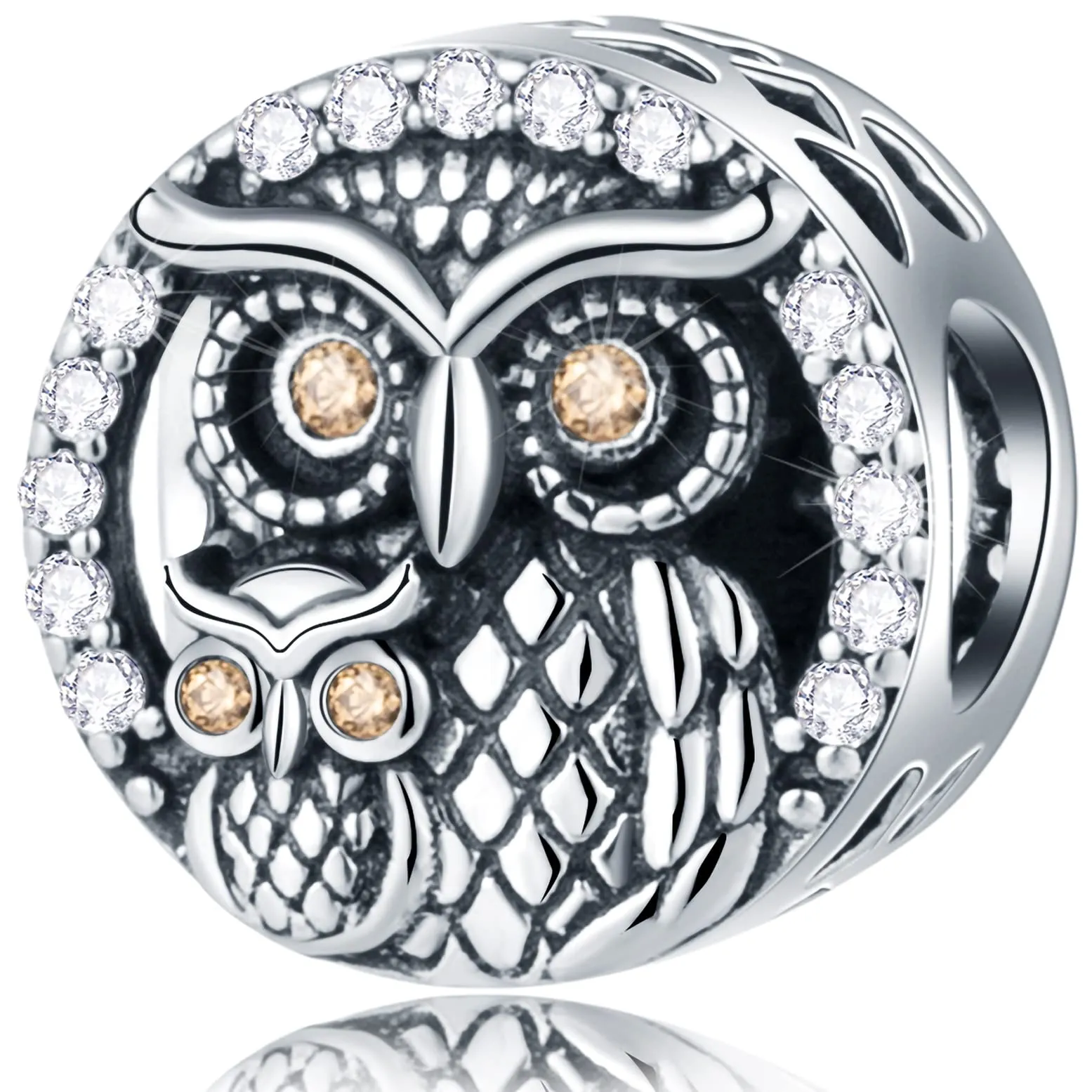 GLOWDAS Charms Gufi Madre e Bambino in Argento Sterling 925 e Zirconia Cubica, Compatibili con Pandora - immagine 1