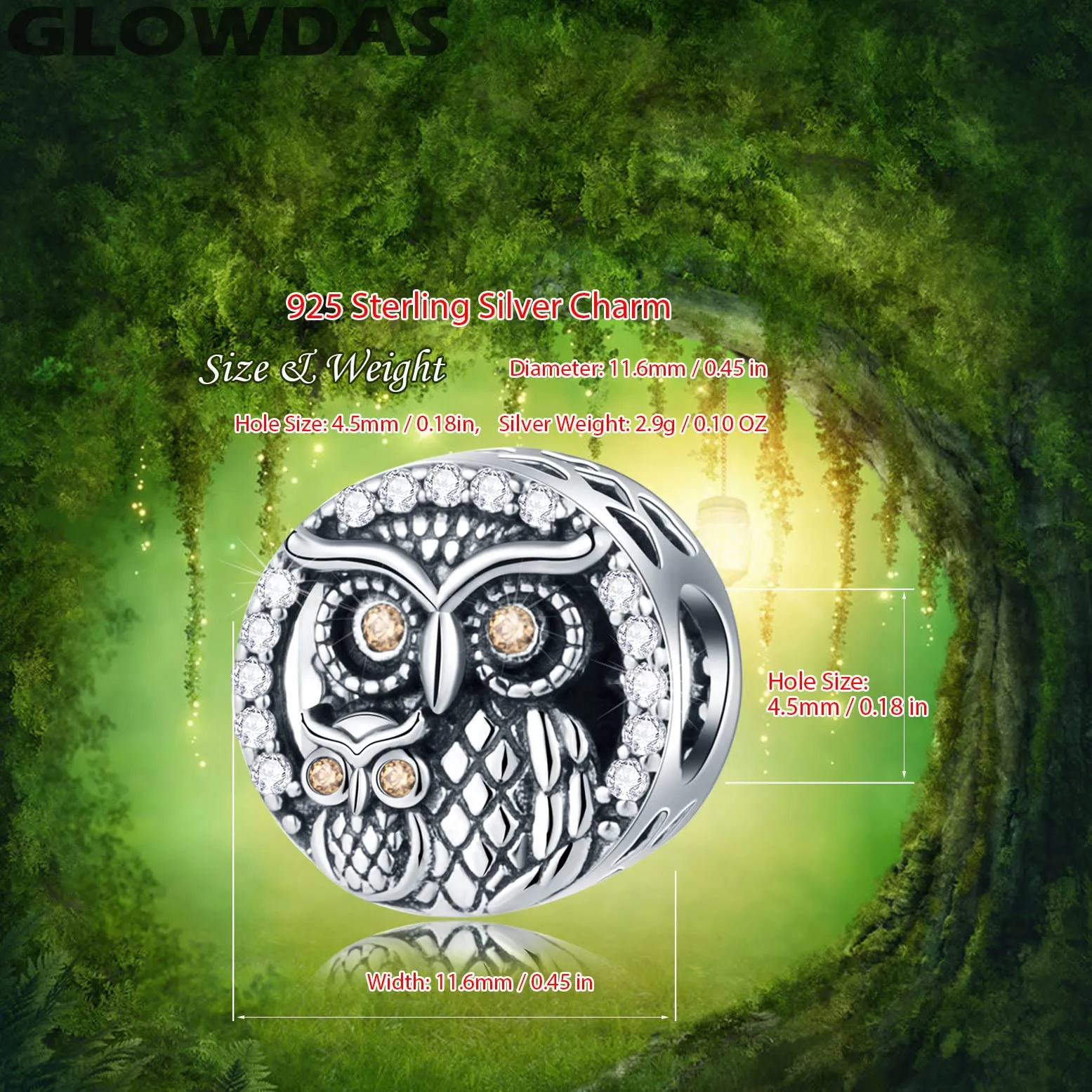 GLOWDAS Charms Gufi Madre e Bambino in Argento Sterling 925 e Zirconia Cubica, Compatibili con Pandora - immagine 2