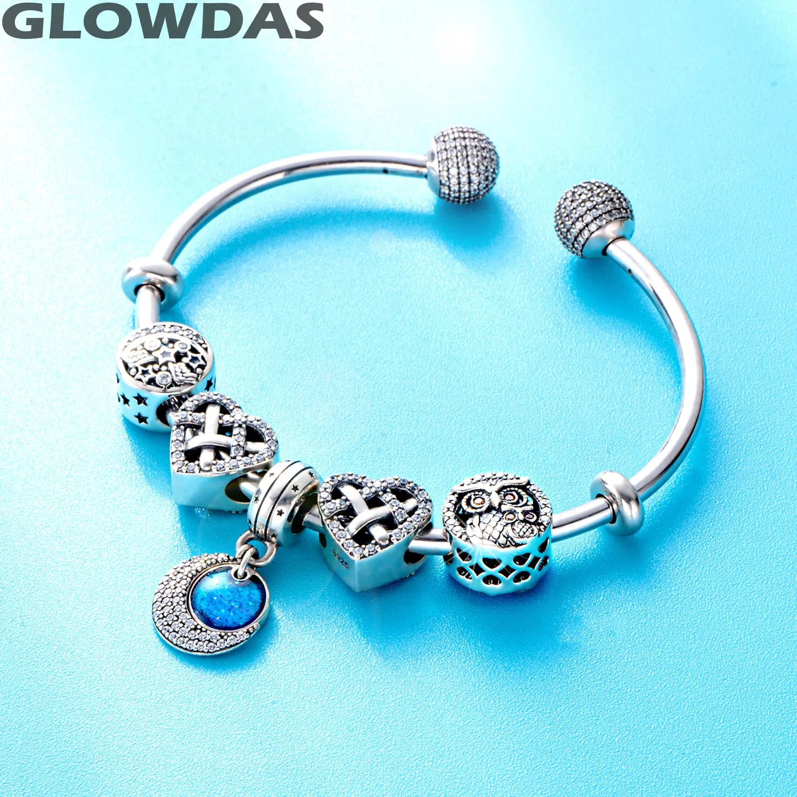 GLOWDAS Charms Gufi Madre e Bambino in Argento Sterling 925 e Zirconia Cubica, Compatibili con Pandora - immagine 4
