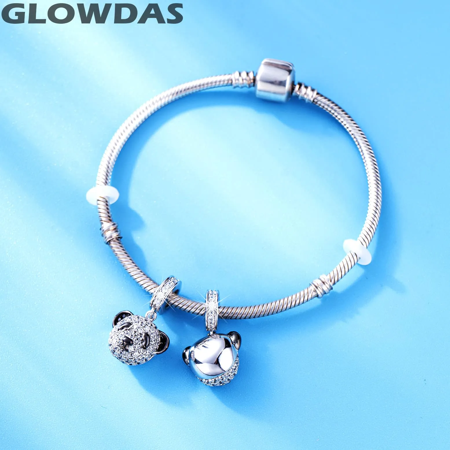 GLOWDAS Panda Testa Ciondolo Charms in Argento Sterling 925 e Zirconia Cubica per Bracciale Pandora - immagine 3