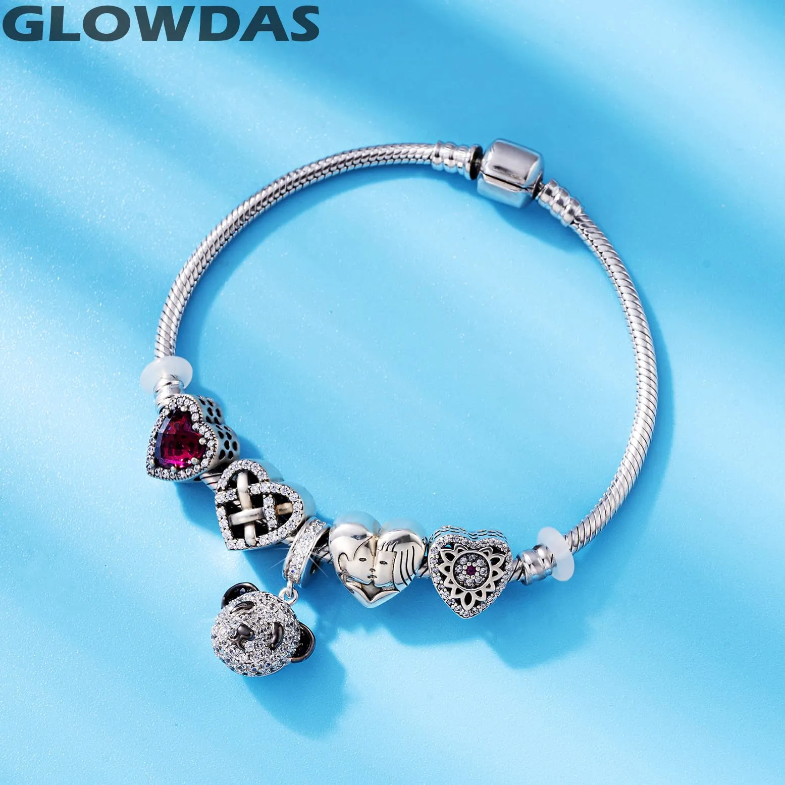 GLOWDAS Panda Testa Ciondolo Charms in Argento Sterling 925 e Zirconia Cubica per Bracciale Pandora - immagine 5