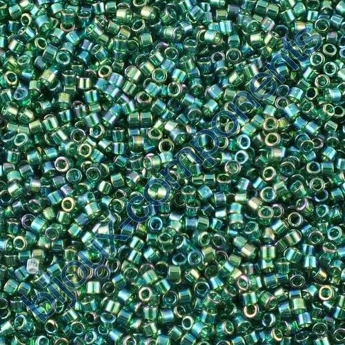 Miyuki Delica Seed Beads 11/0, Dark Green Transparent AB (#DB0175), 5g, Glass - immagine 1