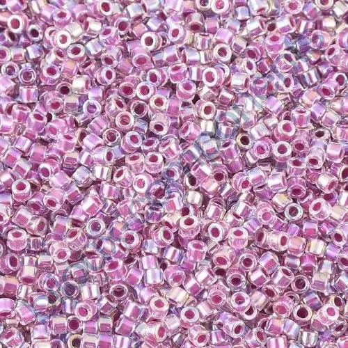 Miyuki Delica Seed Beads 11/0, Magenta Inside AB (#DB0056), 5g, Glass - immagine 1