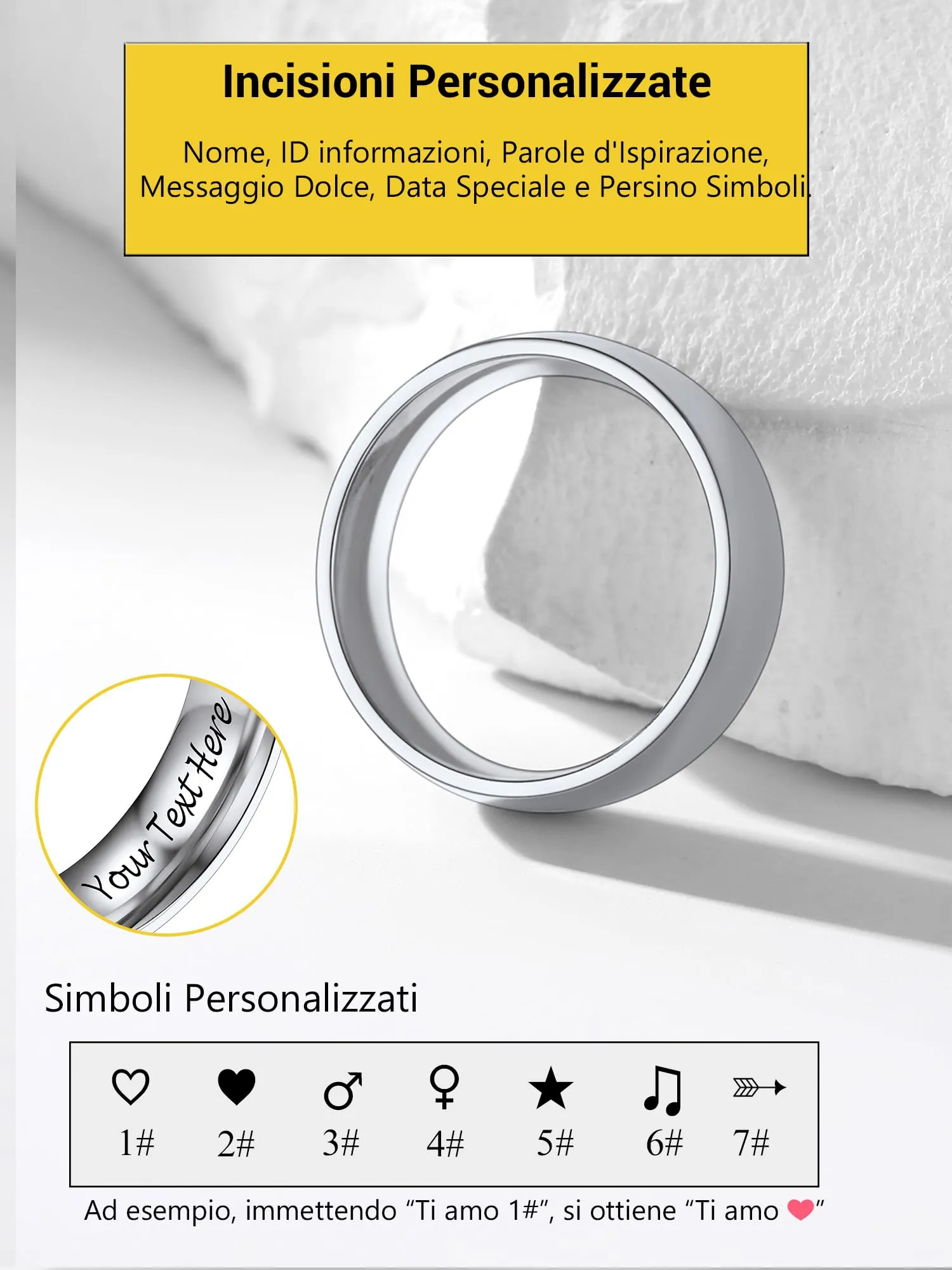 PROSTEEL Anello a Fascia Personalizzabile in Acciaio Inossidabile Argento, Misura 12 - immagine 3