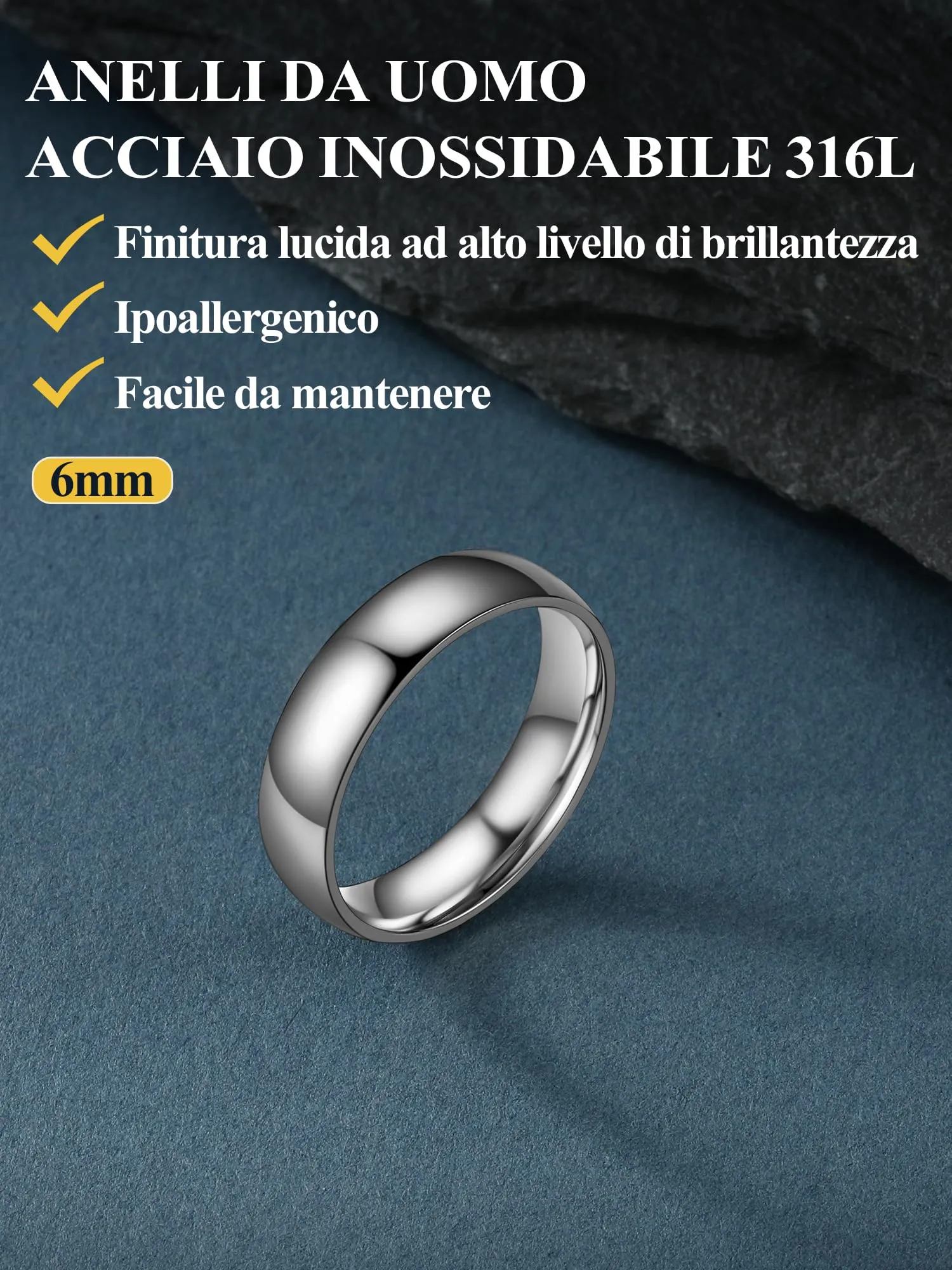 PROSTEEL Anello a Fascia Personalizzabile in Acciaio Inossidabile Argento, Misura 12 - immagine 9