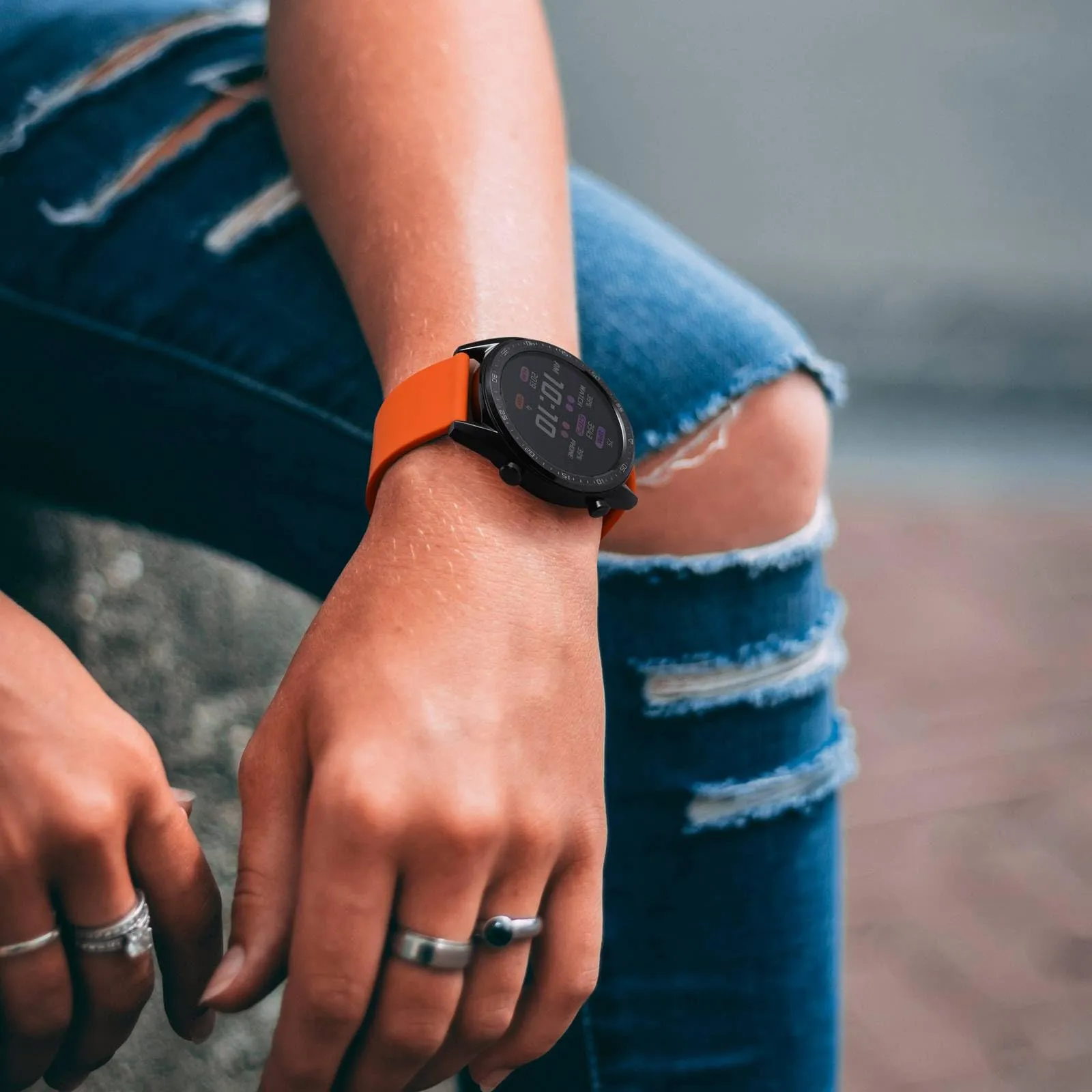 WOCCI Cinturino in Silicone per Orologio 16mm con Fibbia Nera, Arancio - immagine 2