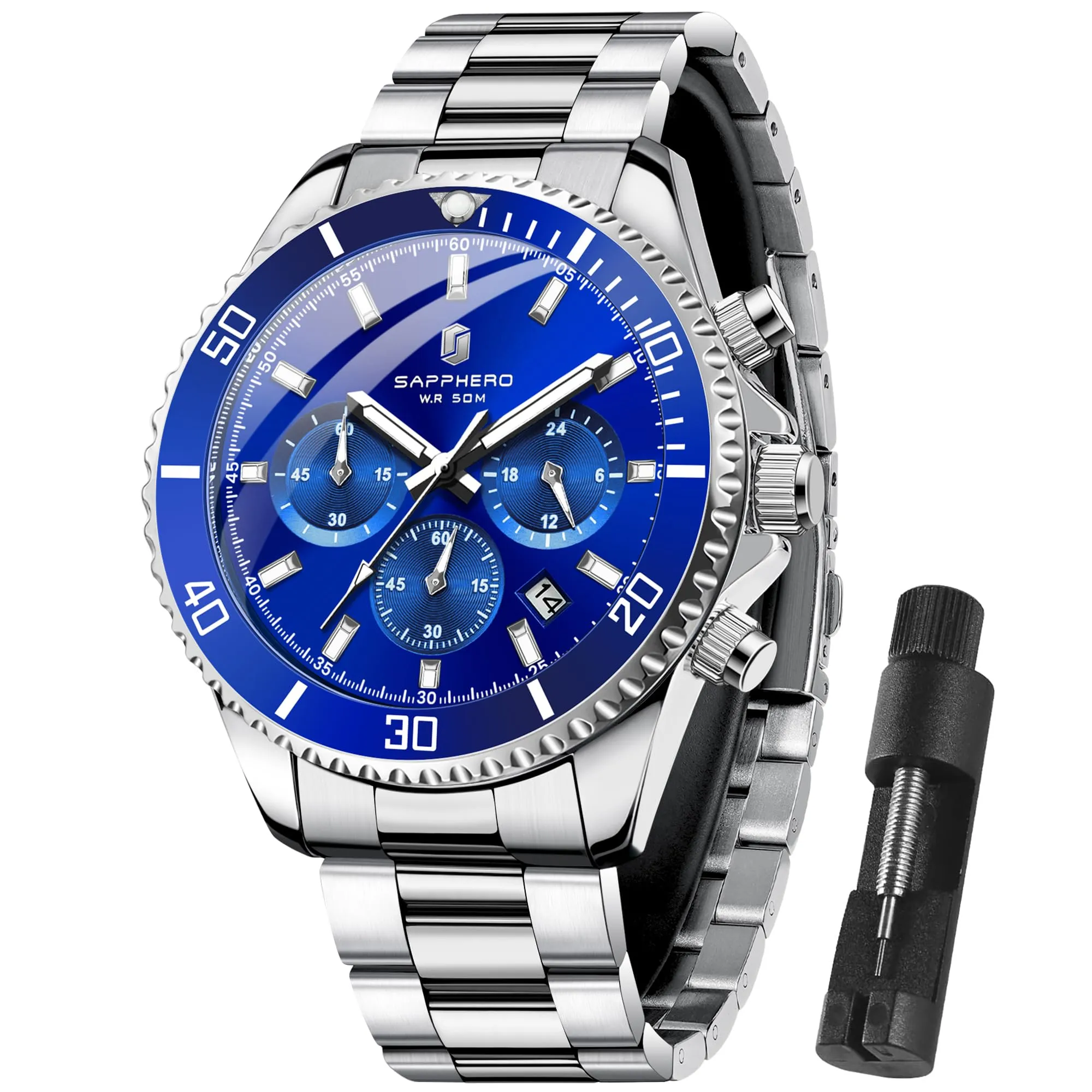 SAPPHERO Orologio Uomo Analogico al Quarzo Cronografo 50M Impermeabile in Acciaio SO2210-2 - immagine 1