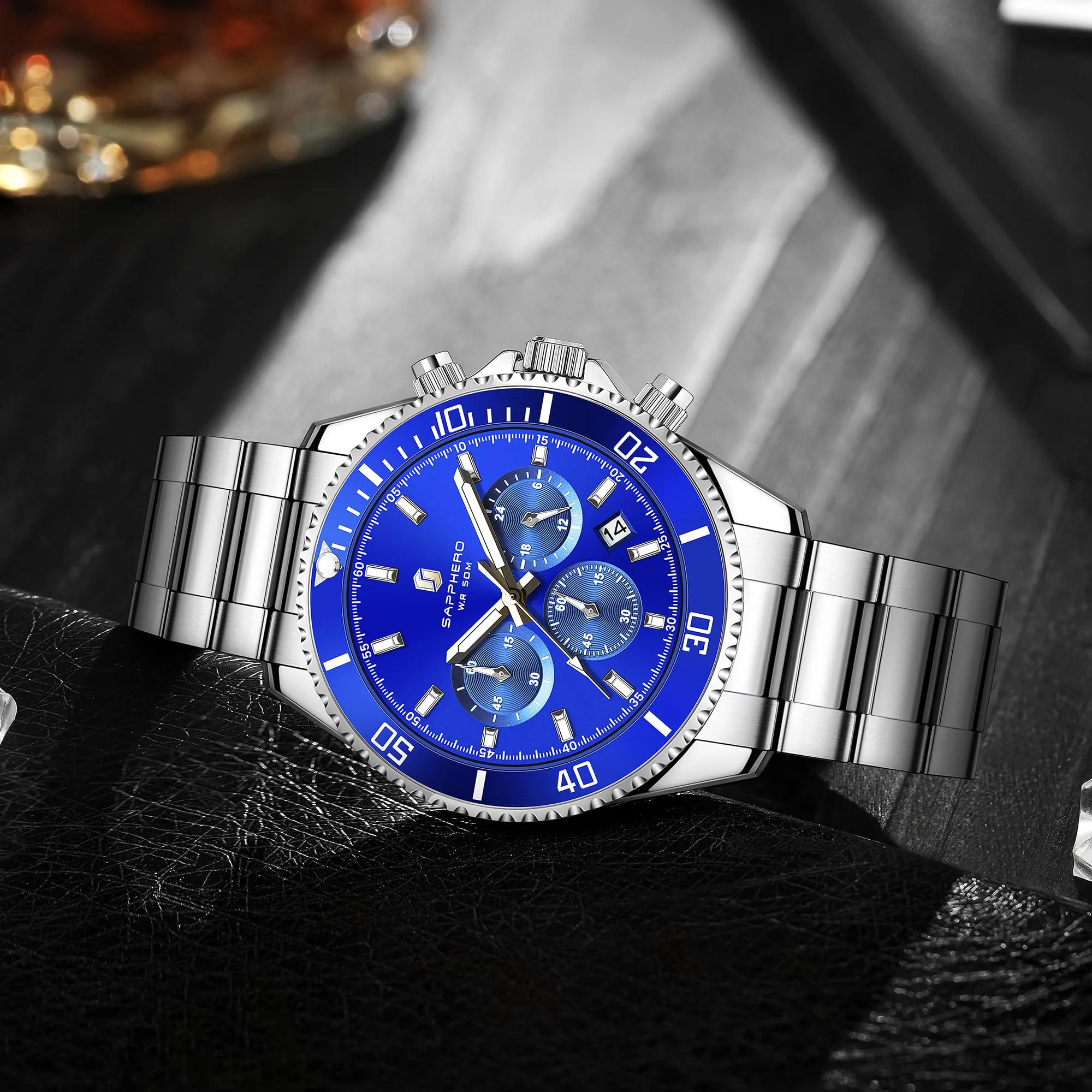 SAPPHERO Orologio Uomo Analogico al Quarzo Cronografo 50M Impermeabile in Acciaio SO2210-2 - immagine 6