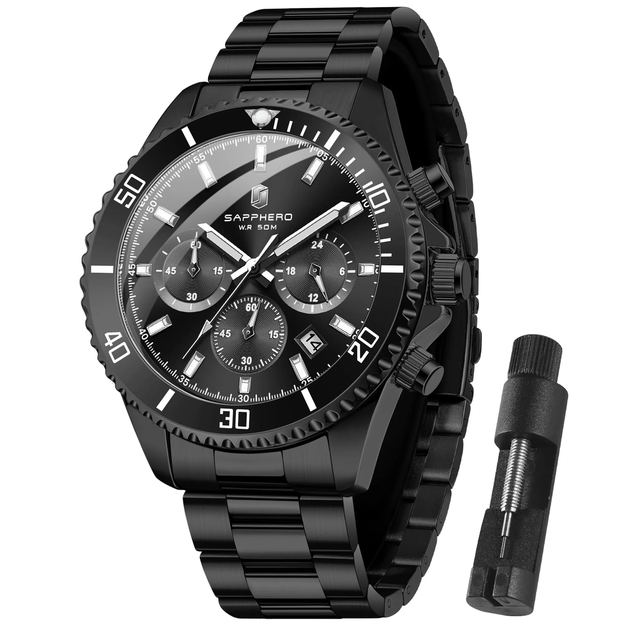 SAPPHERO Orologio Analogico al Quarzo Cronografo Uomo, Impermeabile 50M, Cinturino in Acciaio, SO2210-5 - immagine 1