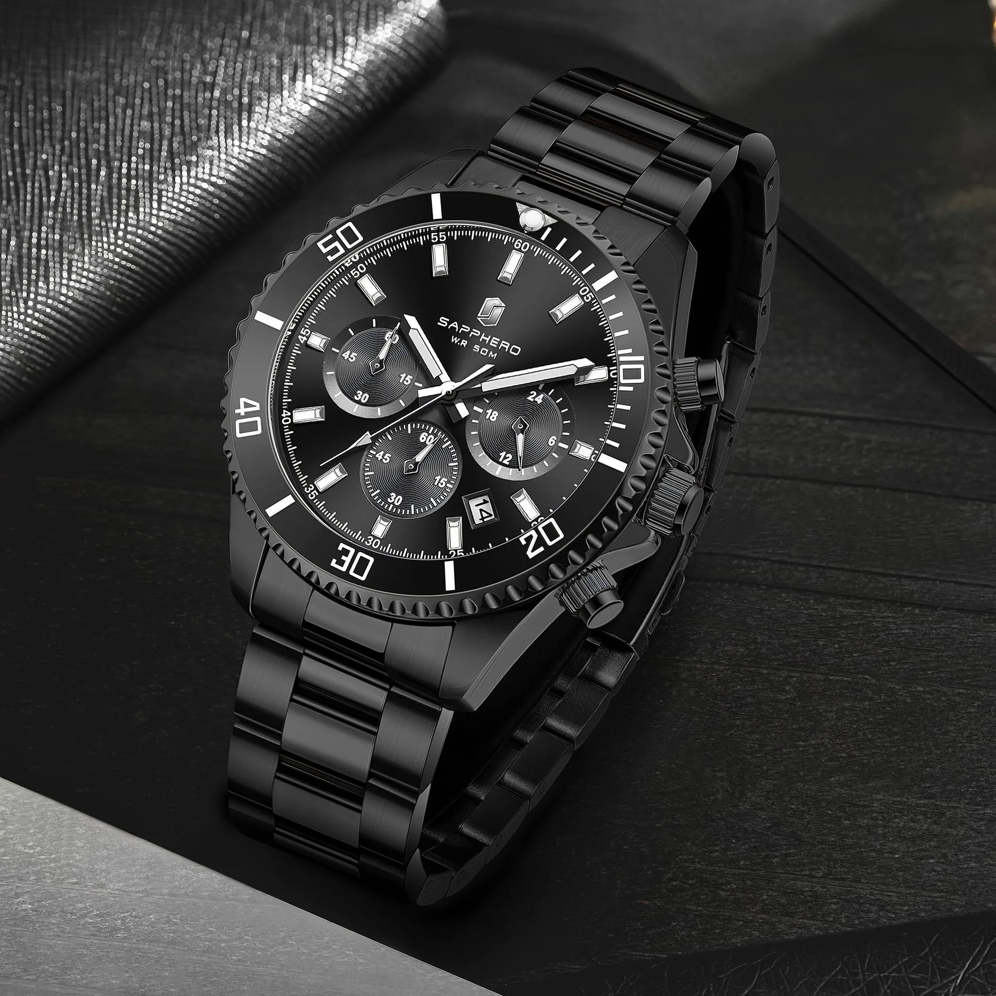 SAPPHERO Orologio Analogico al Quarzo Cronografo Uomo, Impermeabile 50M, Cinturino in Acciaio, SO2210-5 - immagine 8