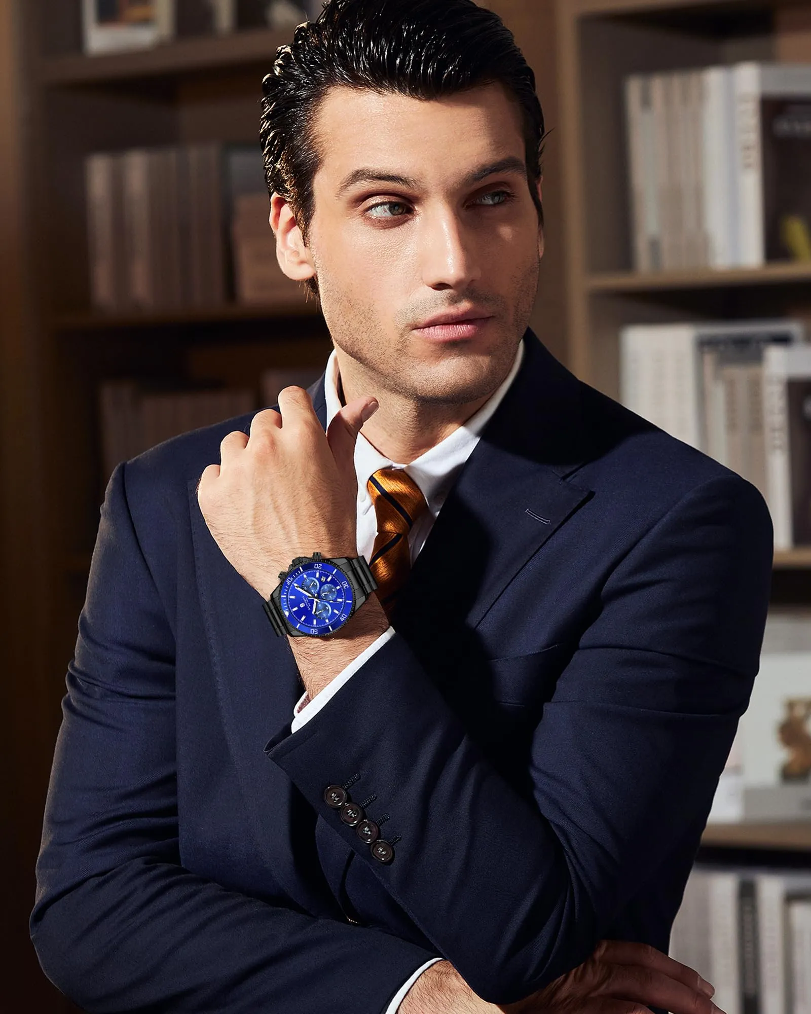 SAPPHERO Orologio Analogico al Quarzo Cronografo Uomo SO2210-4 in Acciaio 50M Impermeabile - immagine 2