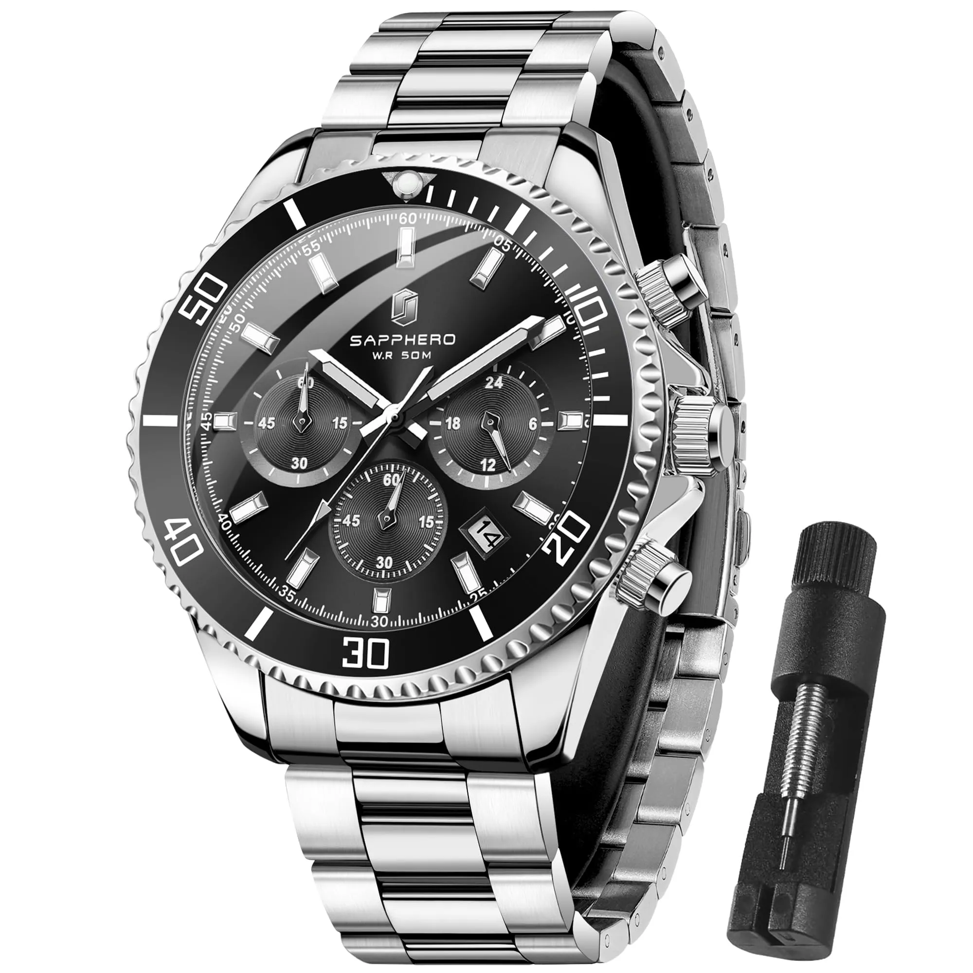 SAPPHERO Orologio Analogico al Quarzo Cronografo SO2210-3 Impermeabile 50M con Cinturino in Acciaio da Uomo - immagine 1