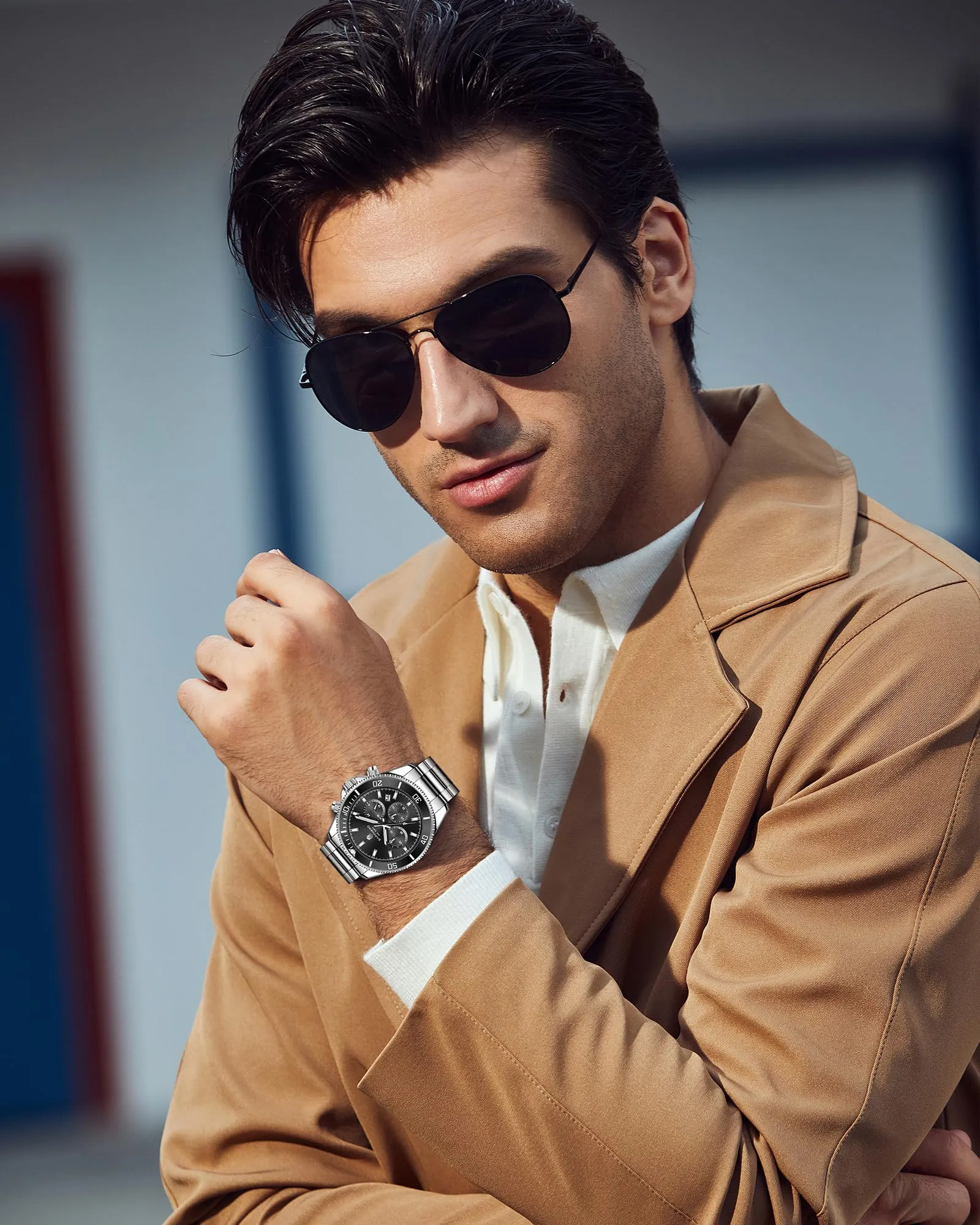 SAPPHERO Orologio Analogico al Quarzo Cronografo SO2210-3 Impermeabile 50M con Cinturino in Acciaio da Uomo - immagine 2