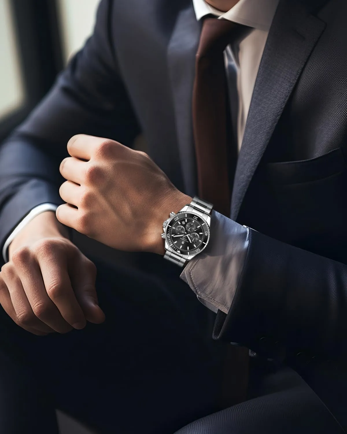 SAPPHERO Orologio Analogico al Quarzo Cronografo SO2210-3 Impermeabile 50M con Cinturino in Acciaio da Uomo - immagine 3