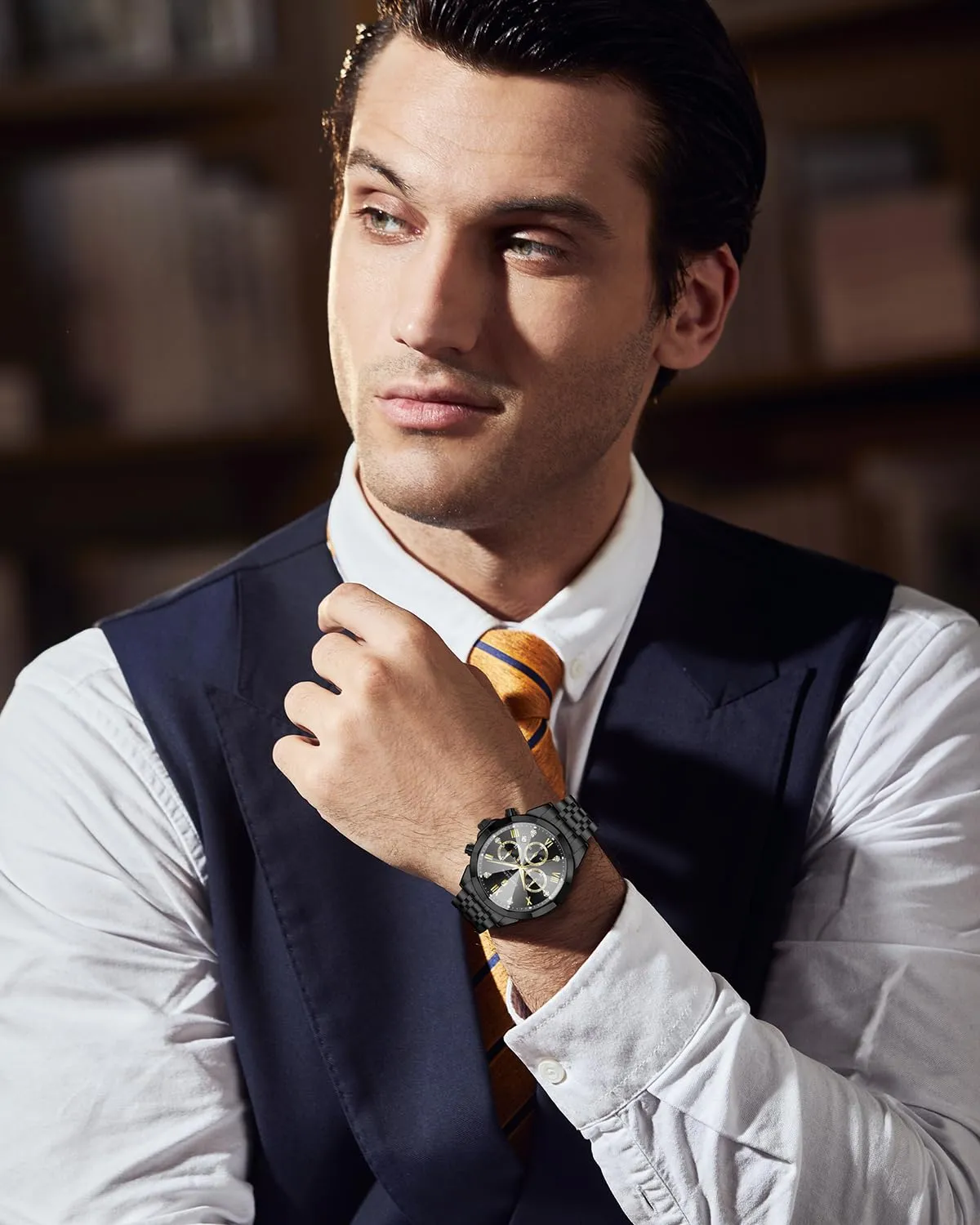 SAPPHERO Orologio Uomo Cronografo in Acciaio Inossidabile Analogico al Quarzo con Diamanti, Data e Funzione Luminosa - immagine 2