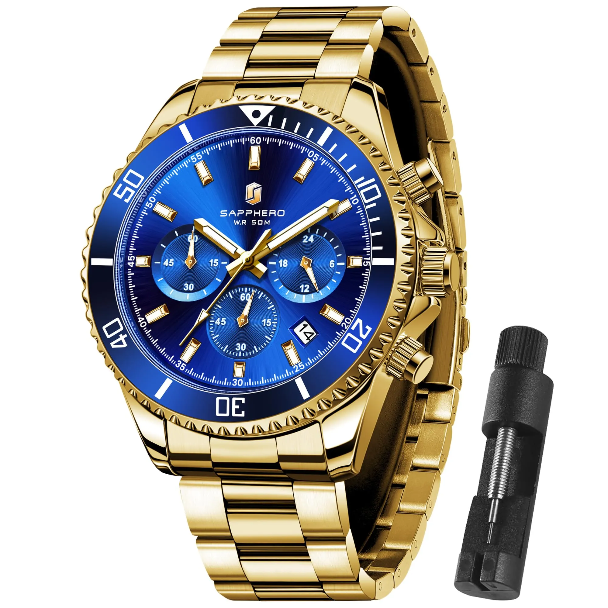 SAPPHERO Orologio Uomo Analogico al Quarzo Cronografo Impermeabile SO2210-10 Cinturino in Acciaio Inox - immagine 1