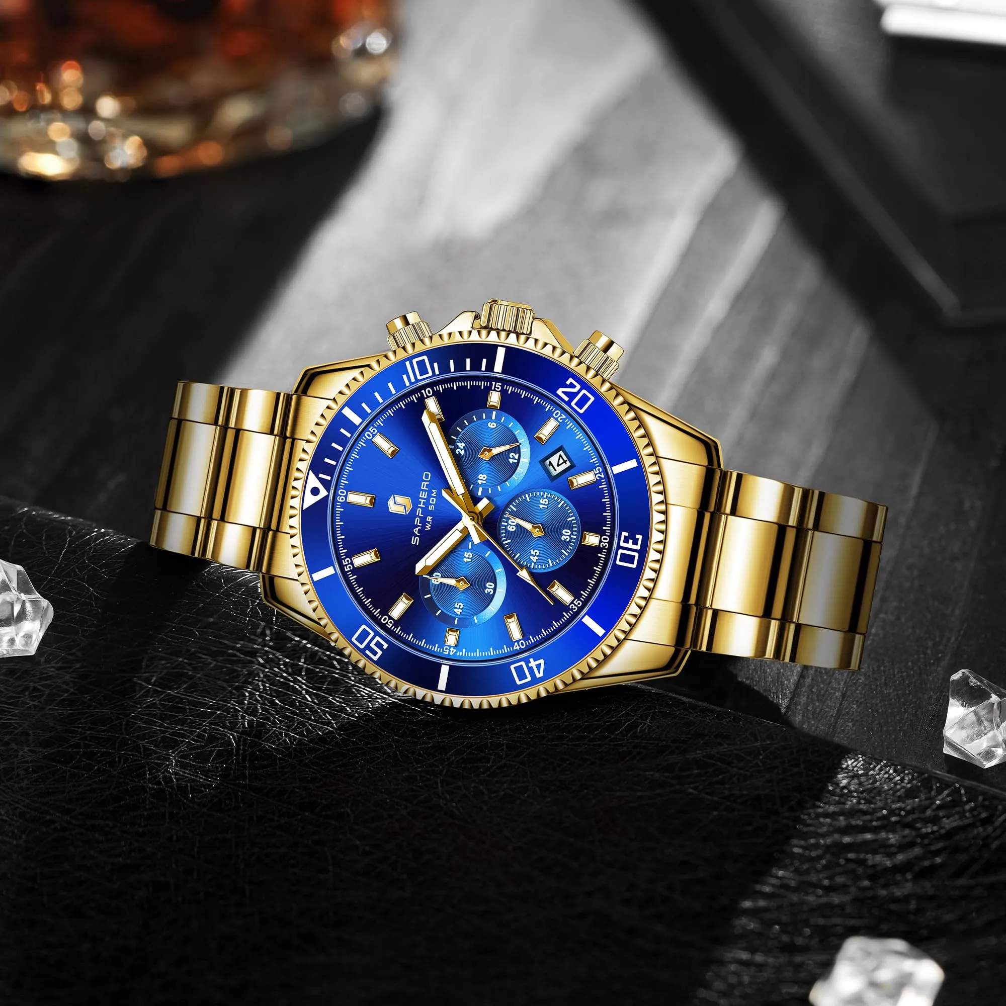 SAPPHERO Orologio Uomo Analogico al Quarzo Cronografo Impermeabile SO2210-10 Cinturino in Acciaio Inox - immagine 4