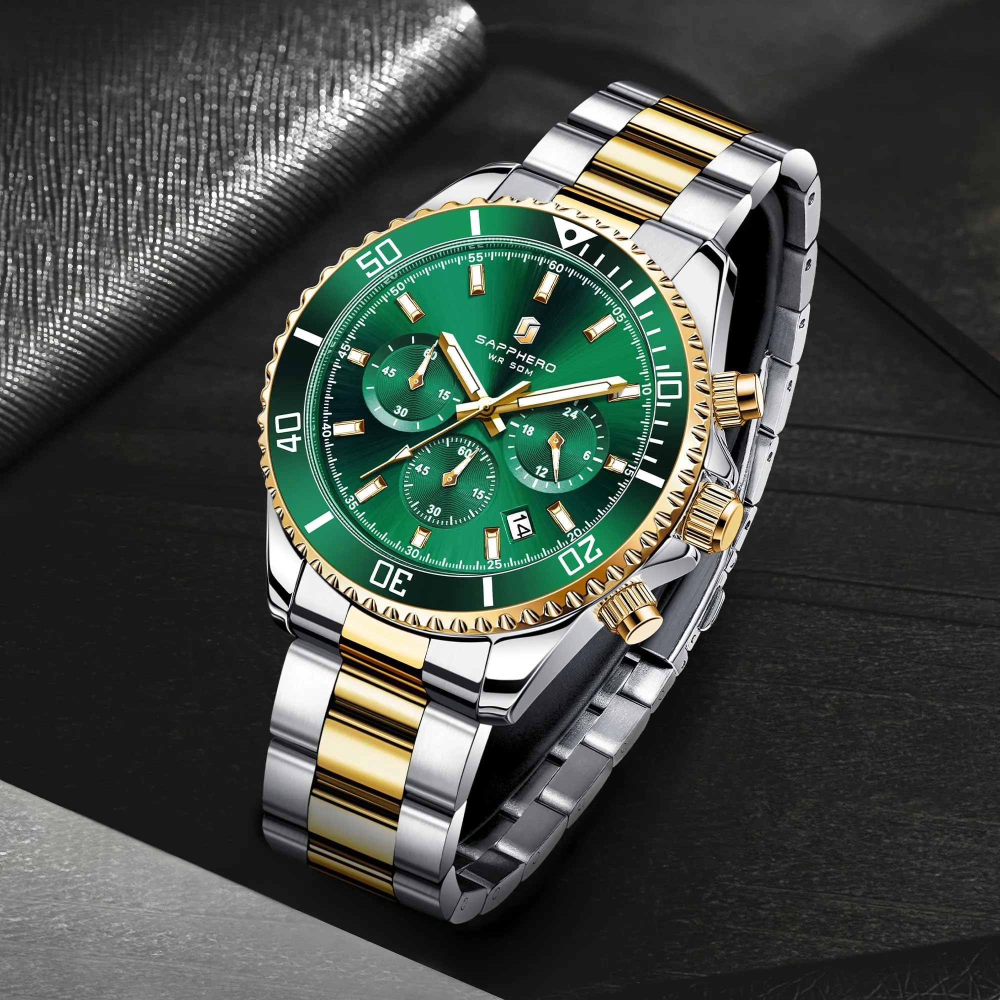 SAPPHERO Orologio Uomo Analogico al Quarzo Cronografo Impermeabile con Data, Cinturino in Acciaio Inox, SO2210-8 - immagine 4