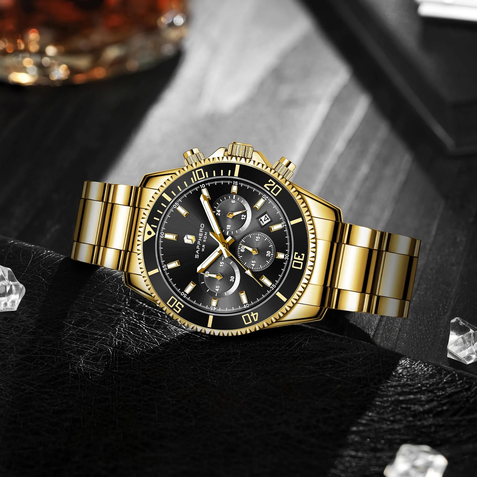 SAPPHERO Orologio Uomo Analogico al Quarzo Cronografo Impermeabile 5ATM SO2210-9 in Acciaio Inox - immagine 4