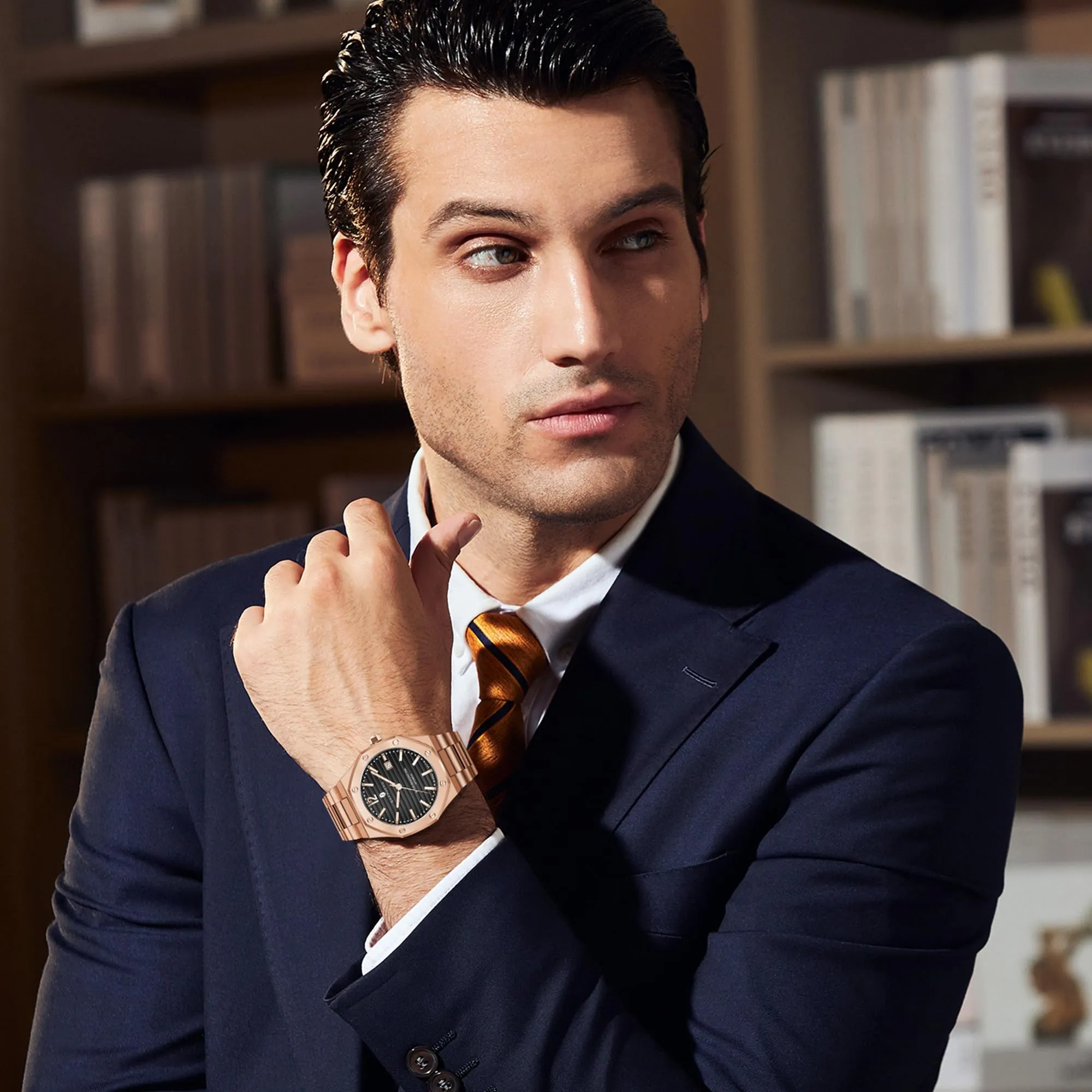 SAPPHERO Orologio da uomo analogico al quarzo cronografo in acciaio inossidabile impermeabile 50m con calendario - immagine 3