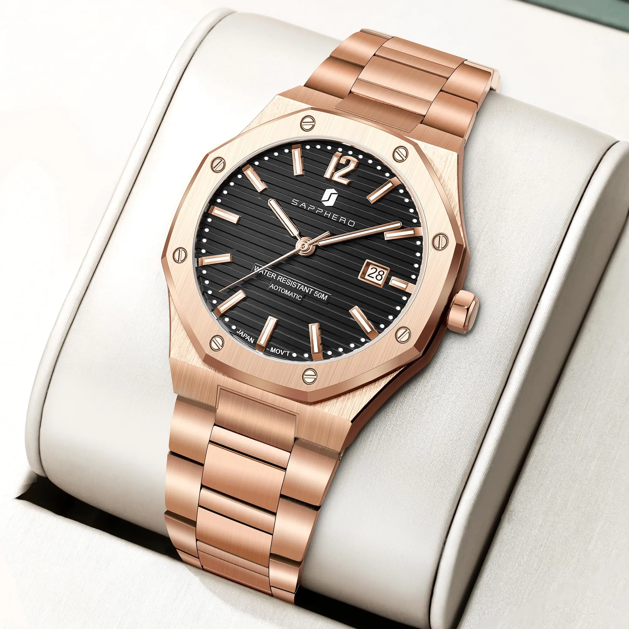 SAPPHERO Orologio da uomo analogico al quarzo cronografo in acciaio inossidabile impermeabile 50m con calendario - immagine 4