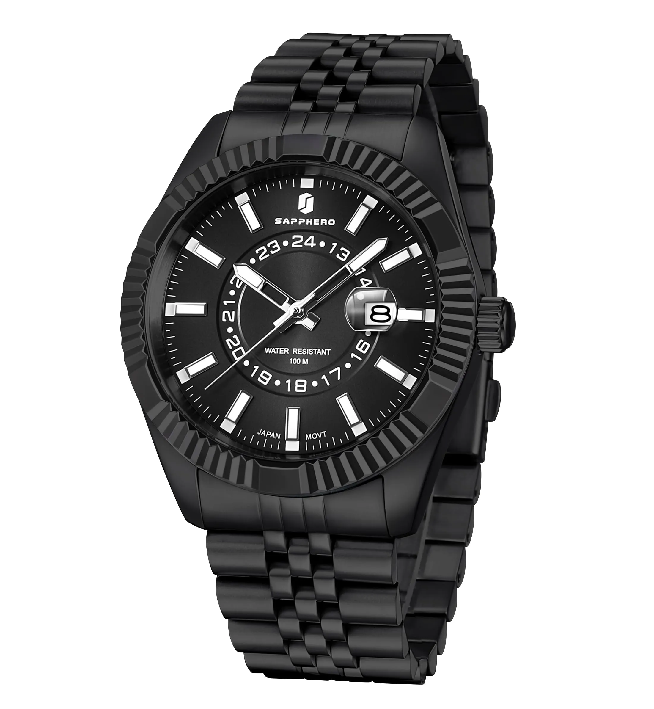SAPPHERO Orologio Uomo Analogico al Quarzo Cronografo, Impermeabile, Cinturino in Acciaio, Nero - immagine 1
