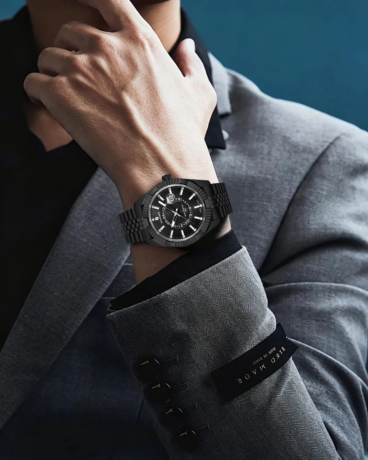 SAPPHERO Orologio Uomo Analogico al Quarzo Cronografo, Impermeabile, Cinturino in Acciaio, Nero - immagine 3