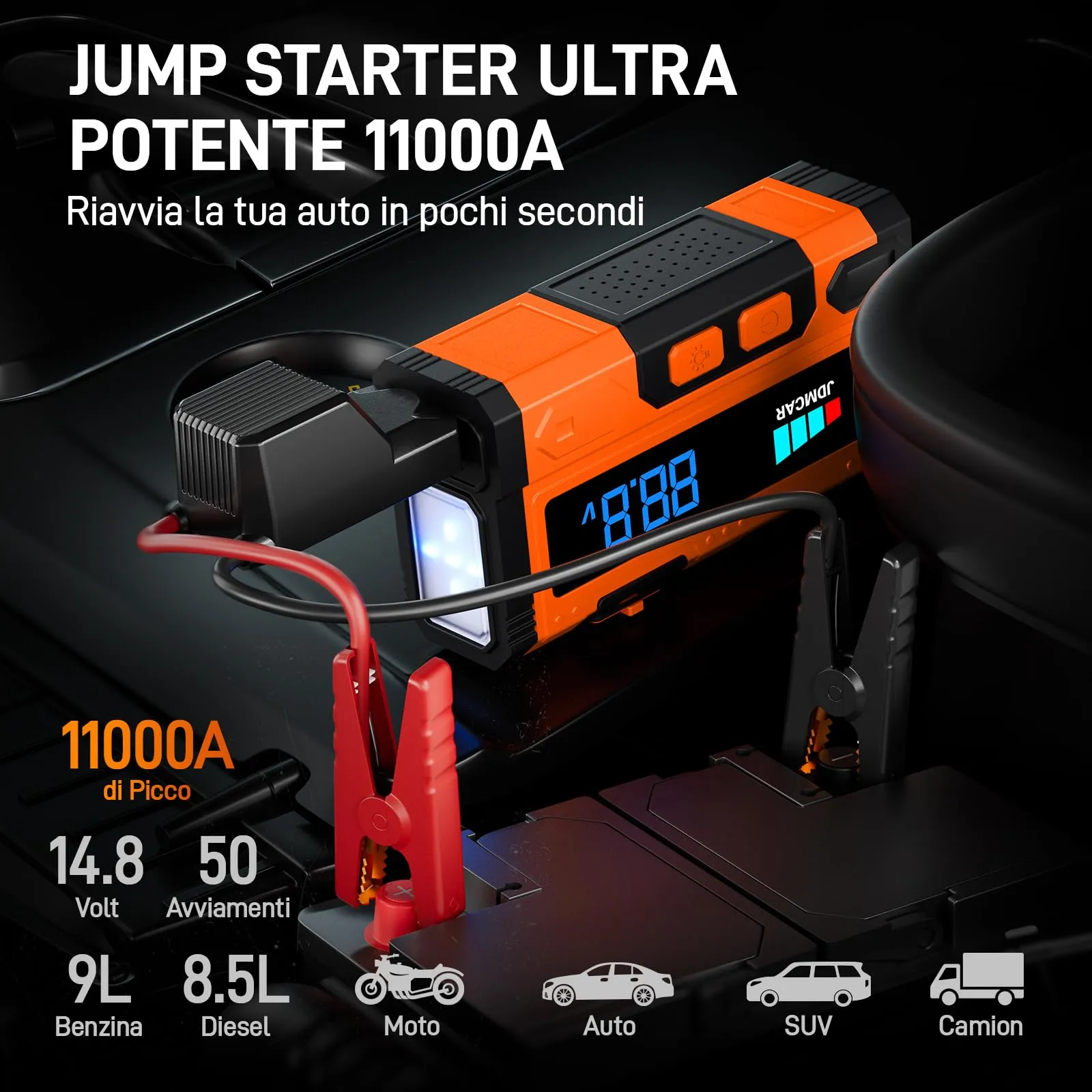 JDMCAR 11000A Booster Avviamento Auto - Avviatore Batteria Auto - immagine 2