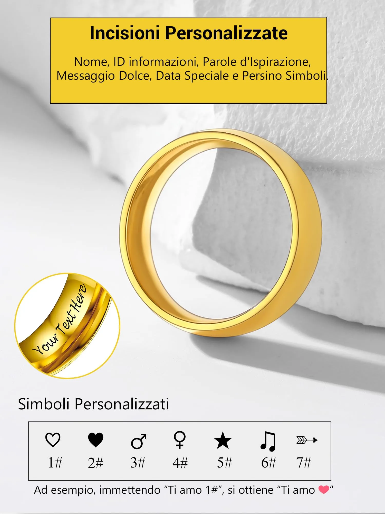 PROSTEEL Anello a Fascia Personalizzabile in Acciaio Inossidabile, Oro, Misura 12 - immagine 3